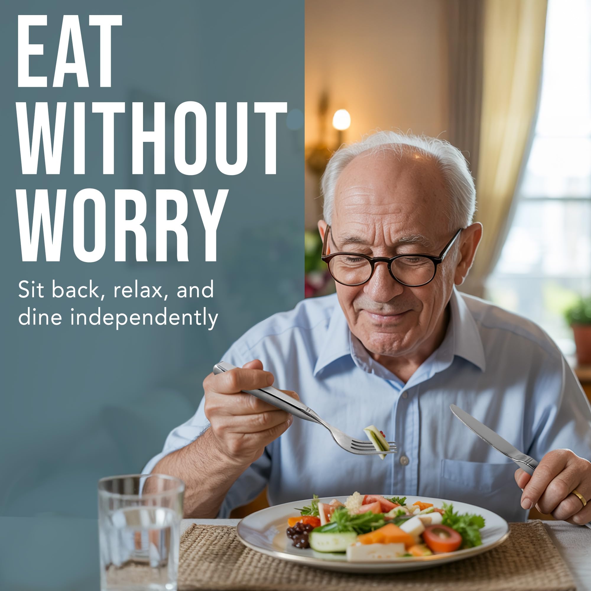 BunMo Weighted Utensils for Tremors and Parkinsons Patients - Heavy Weight Silverware Set of Knife, Fork and Spoon - Parkinsons Gifts for People with Parkinson's - Adaptive Eating Flatware (4 Pieces)