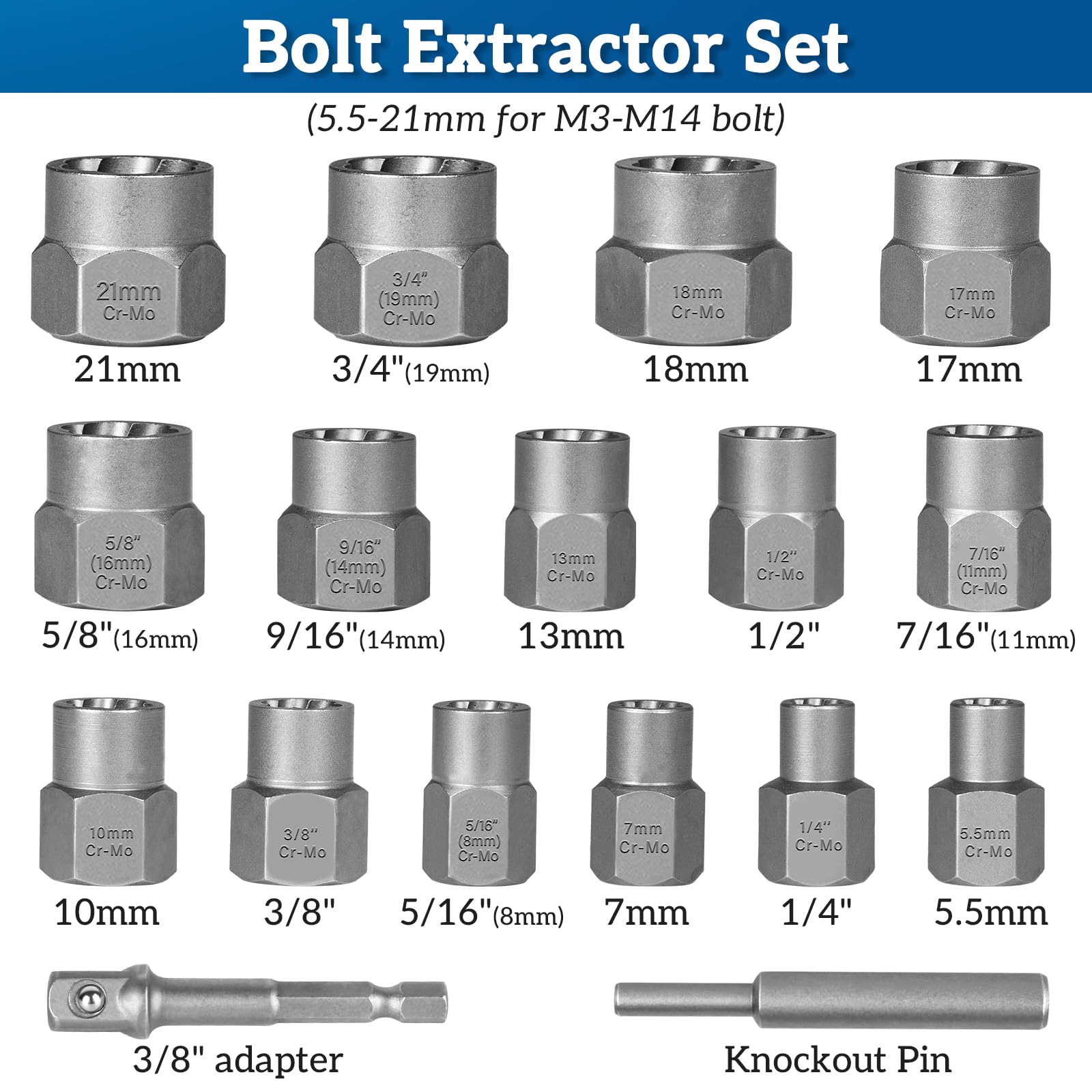 THINKPRO Screw & Bolt Extractor Set,39 PCS Easy Out Stripped Screw Remover with Hex Adapter,Damaged Screw Extractor Set for Broken,Frozen,Rusted,Rounded-Off Studs.