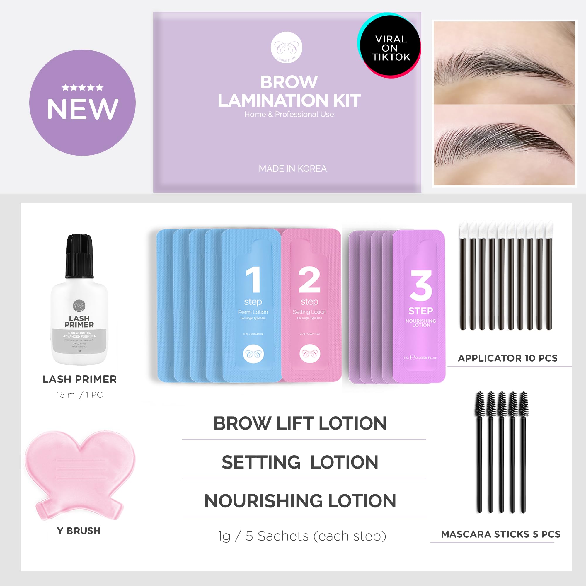 CLIONE PRIME At Home Brow Lamination Kit - DIY Eyebrow Lamination Kit Professional Eye Brow Perm Kit Instant DIY Eyebrow Lift Kit for Fuller Thicker Brows Lasts For Upto 8 Weeks