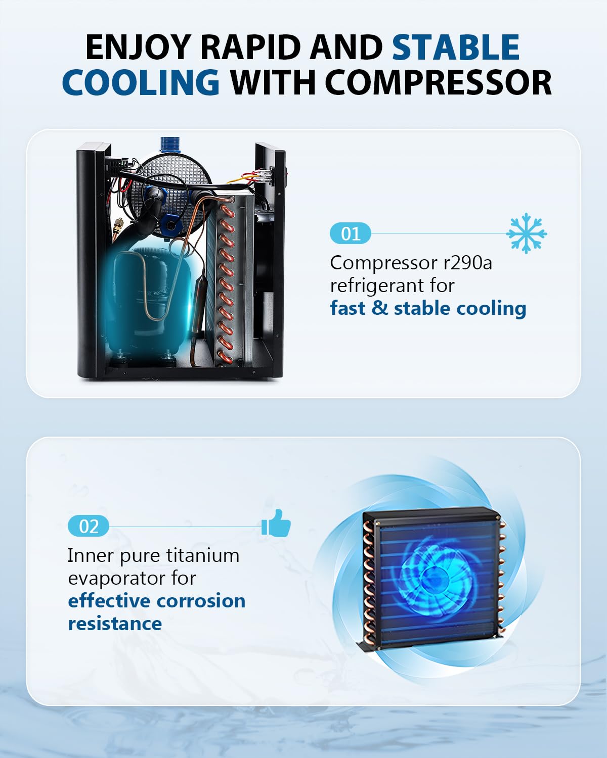 BAOSHISHAN Aquarium Chiller 42gal 1/10 HP Water Cooler Fish Tank Chiller Special Quiet Design Refrigeration Compressor for hydroponics Water weeds Jellyfish Coral Crystal Shrimp (42gal/160L)