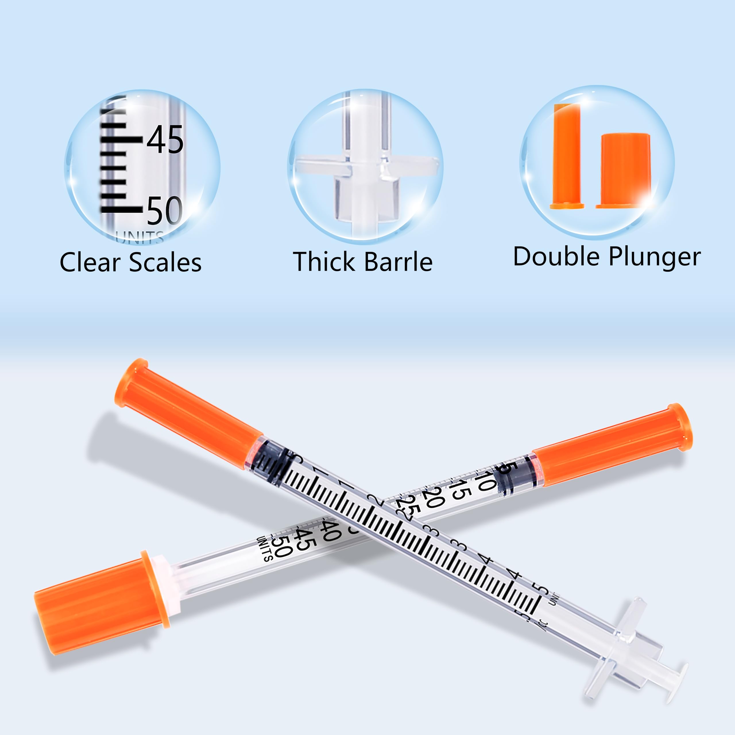 U-100 Syringe 0.5ml/cc 31G 5/16" 8mm Scientific Lab Syringes, Pack of 100, Disposable Individual Package
