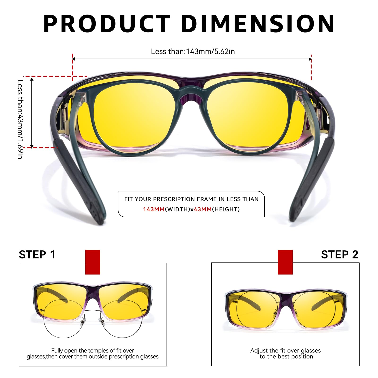 TJUTR Night Vision Driving Glasses Fit Over Glasses for Men Women, Anti Glare Polarized Nighttime Eyeglasses Yellow Lens