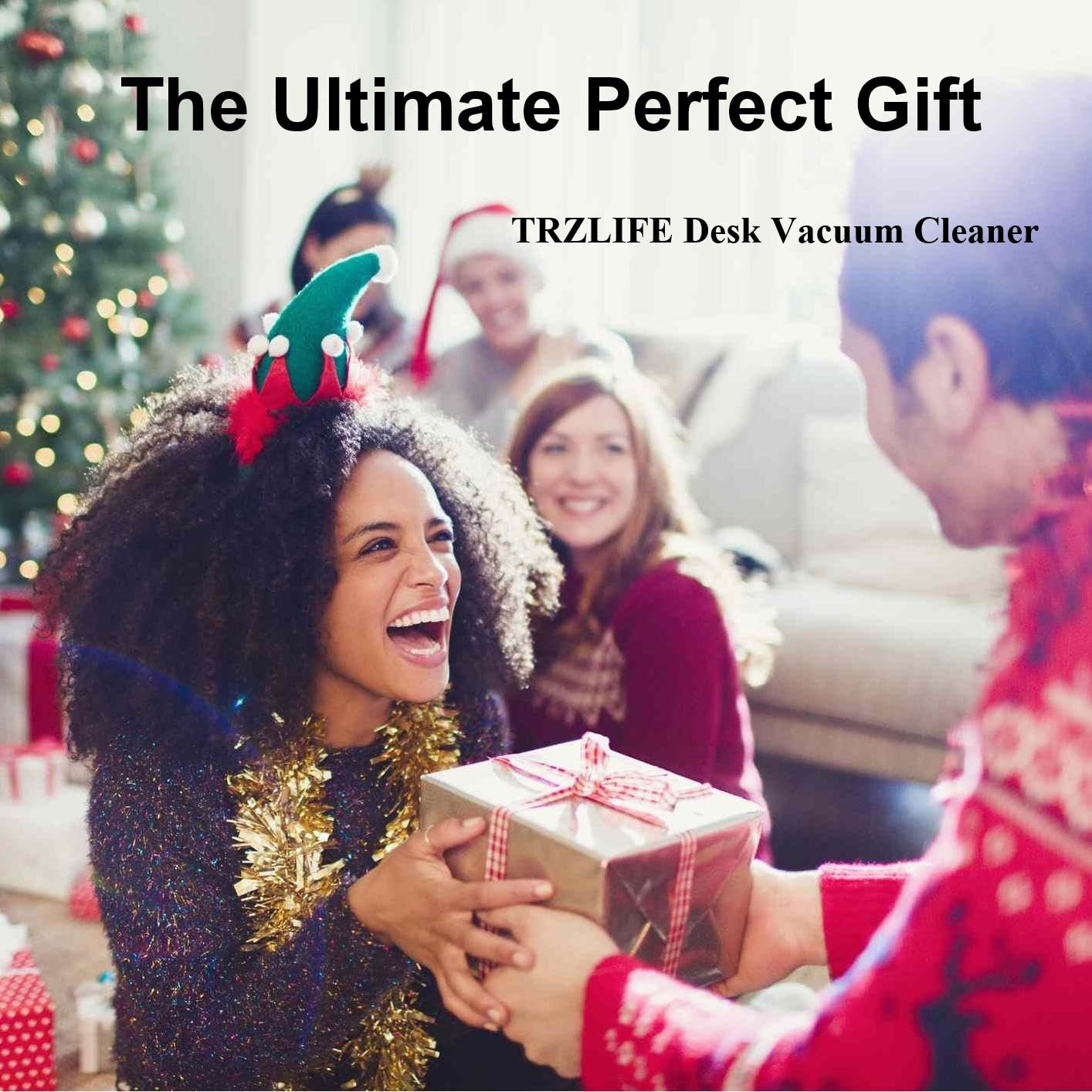 TRZLIFE Desk Vacuum Cleaner, Mini Table Vacuum Cleaner Powered by two AA batteries Must-Have Office Desk Accessory Sucks up Tiny Items and Crumbs from Desktop Drawer Countertop Ideal as a Holiday Gift
