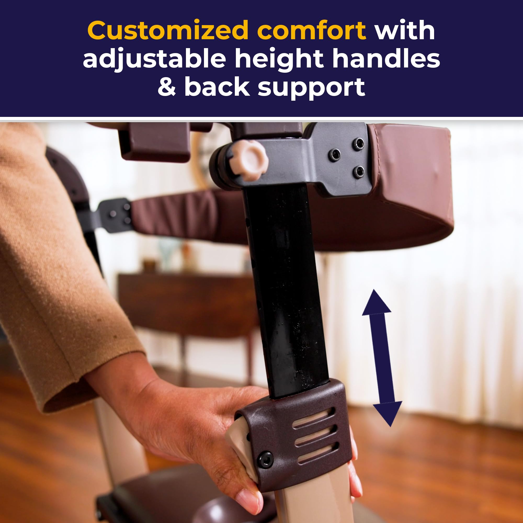 Drive Medical Nitro DLX Foldable Rollator Walker for Seniors & Adults - Hand Activated Brakes - Padded Seat - Storage Bag - 10 Inch Front Wheels - Folding Mobility Aid - Champagne