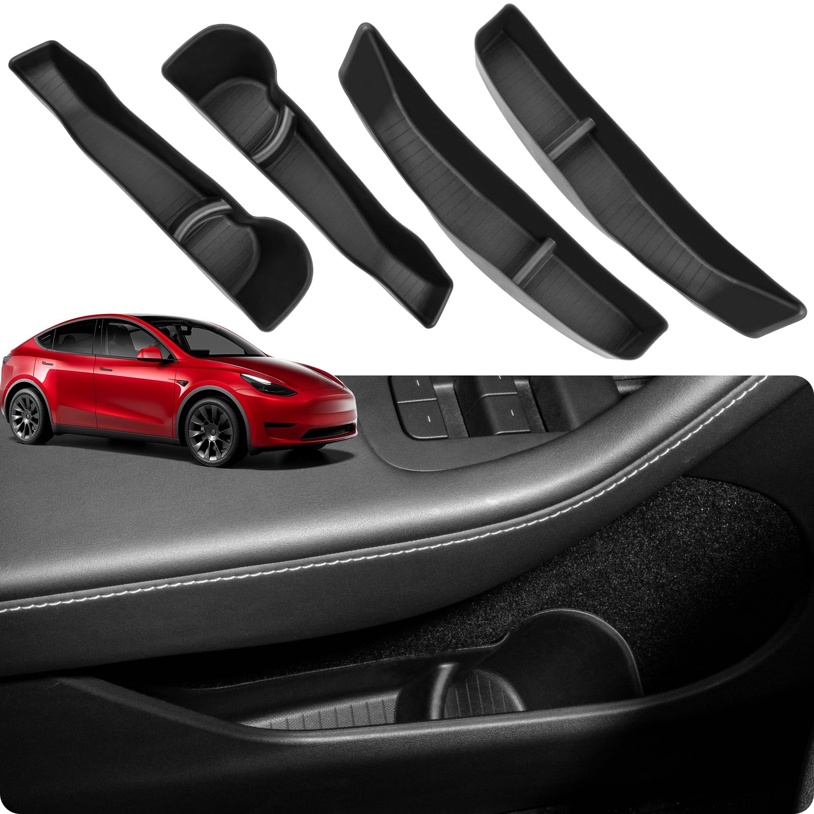 Basenor 4PCS Tesla Model Y Door Side Storage Box TPE Organizer Tray Front and Rear Door Slot Pockets Protector Accessories 2023 Upgrade