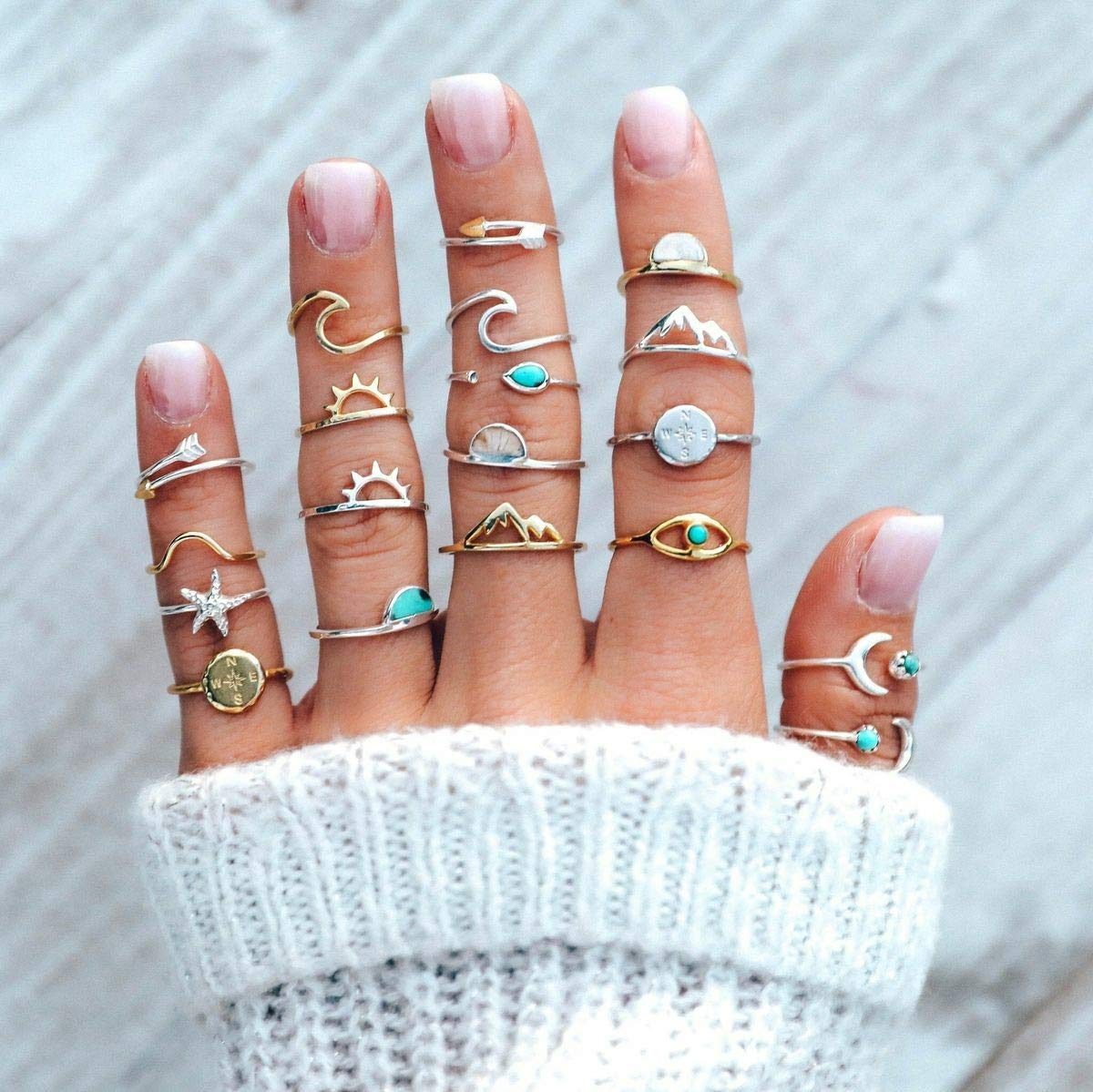 FUTIMELY Boho Retro Stackable Rings Sets for Teens Girls Women Rhinestone Knuckle Joint Finger Kunckle Nail Ring Sets (A:19PC)