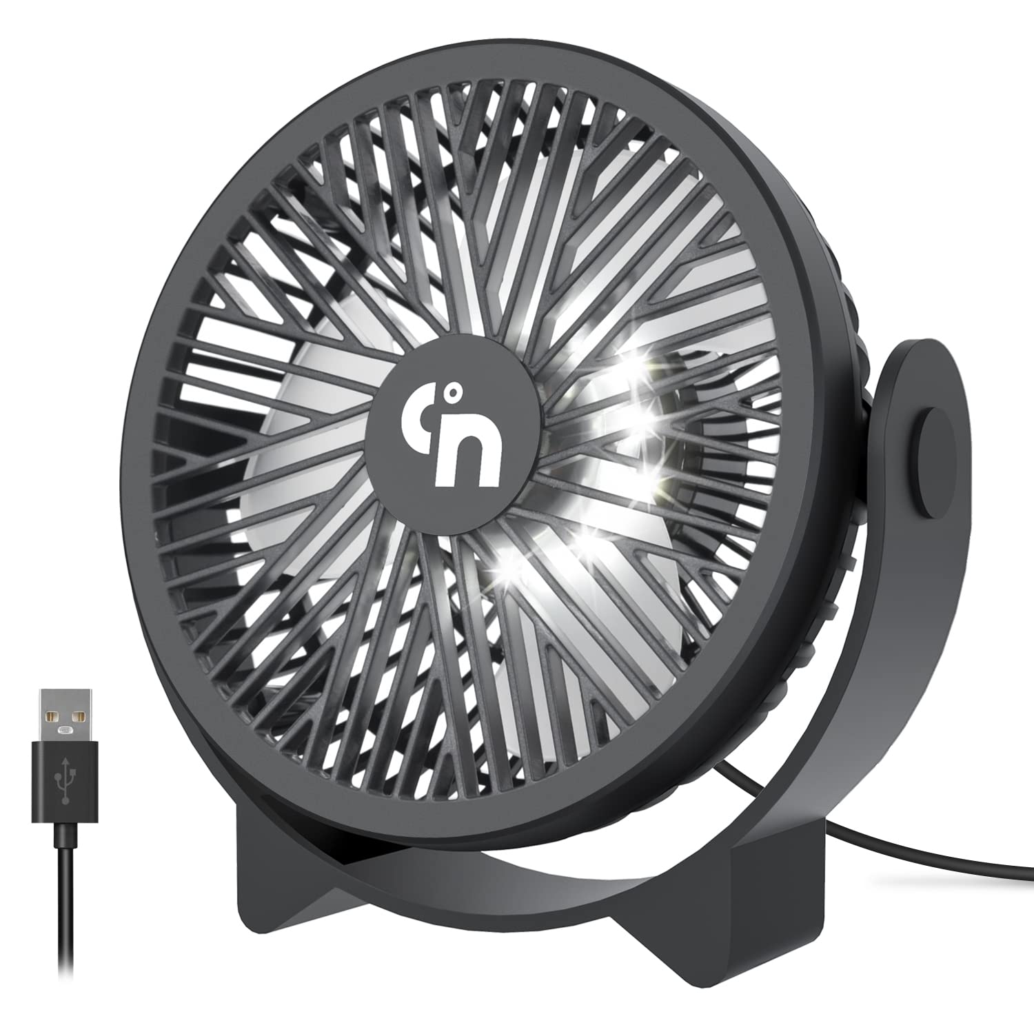GagetElec USB Desk Fan with LED Night Lights,3 Speeds Quiet Personal Mini Table Fan,360°Rotation Strong Wind Cooling Fan,Small Desktop Fan for Home Office Desktop Office Table 5.3 Inch (T5-07)