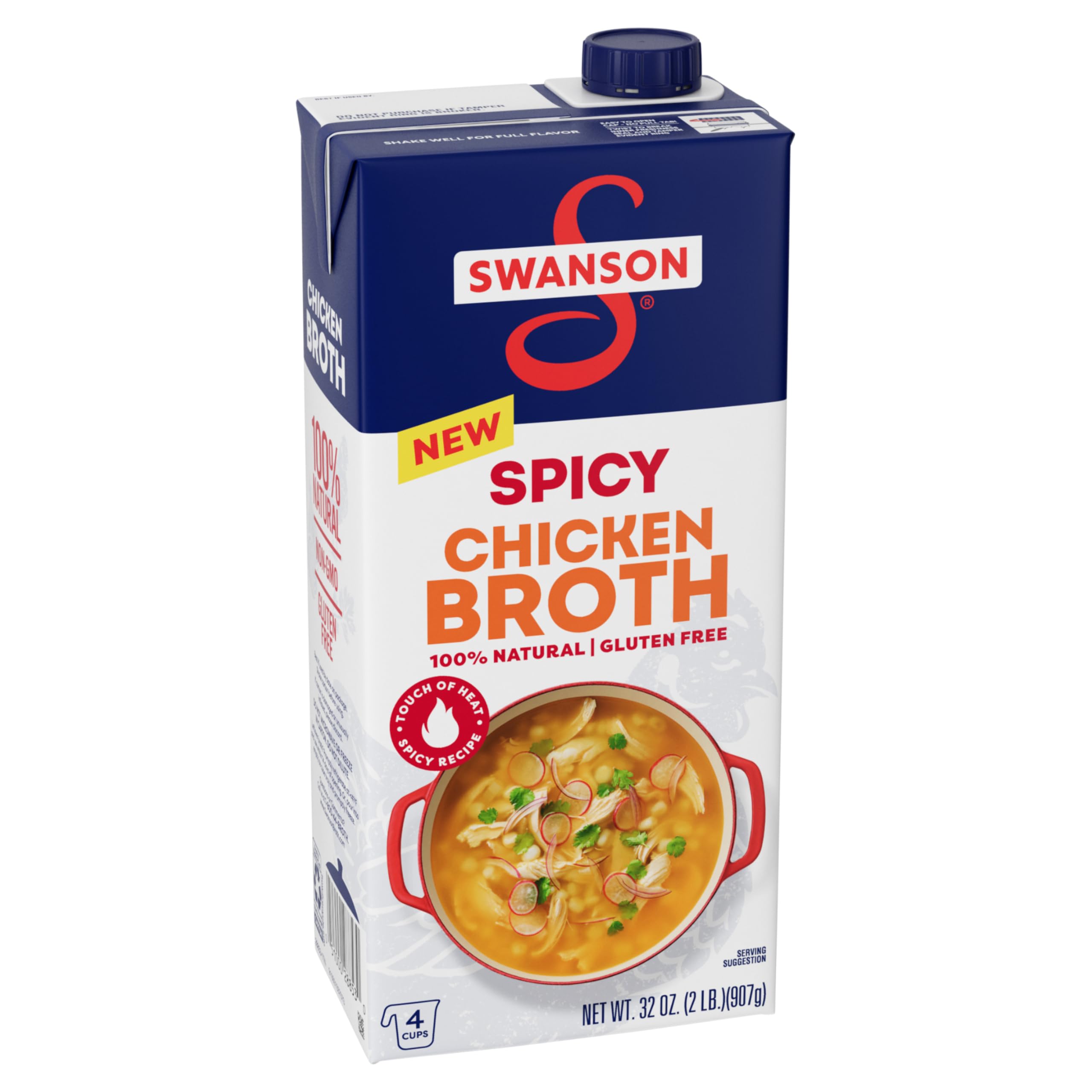 Swanson 100% Natural Spicy Chicken Broth, 32 oz Carton