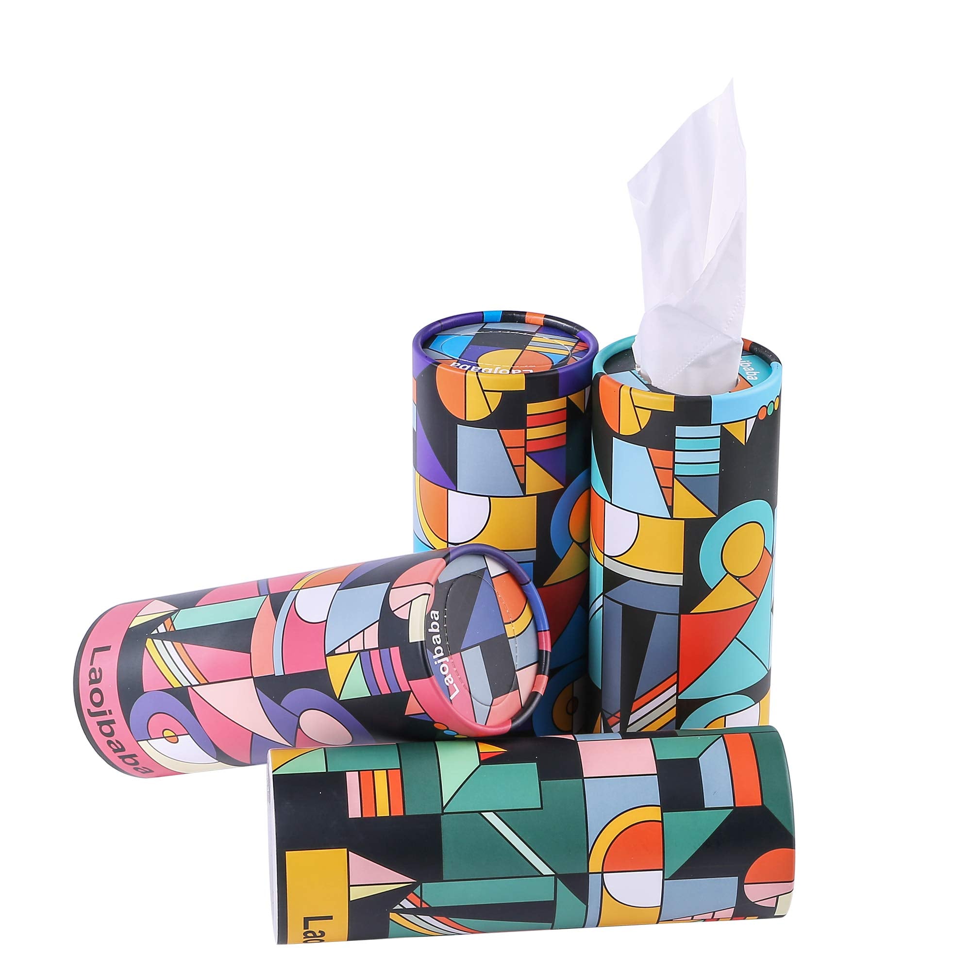 Laojbaba Car Tissues Canned Tissue Cylinder Tissue Boxes Perfect for Car Cup Holder Car Tissue Holder (4 Canisters/200 Tissues/3-Ply) Travel Tissues