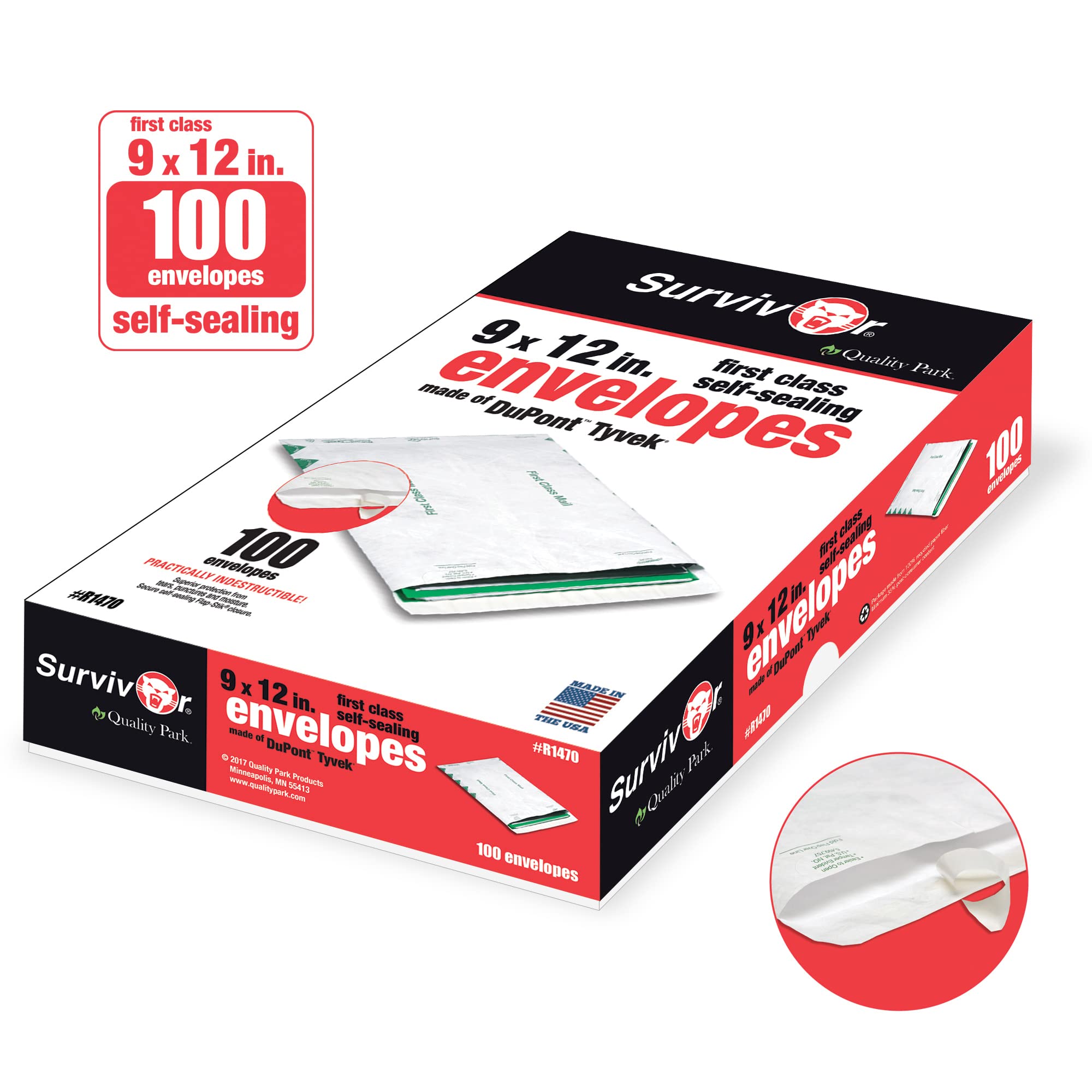 Survivor R1470 Tyvek USPS First Class Mailer, 9 x 12, White (Box of 100)