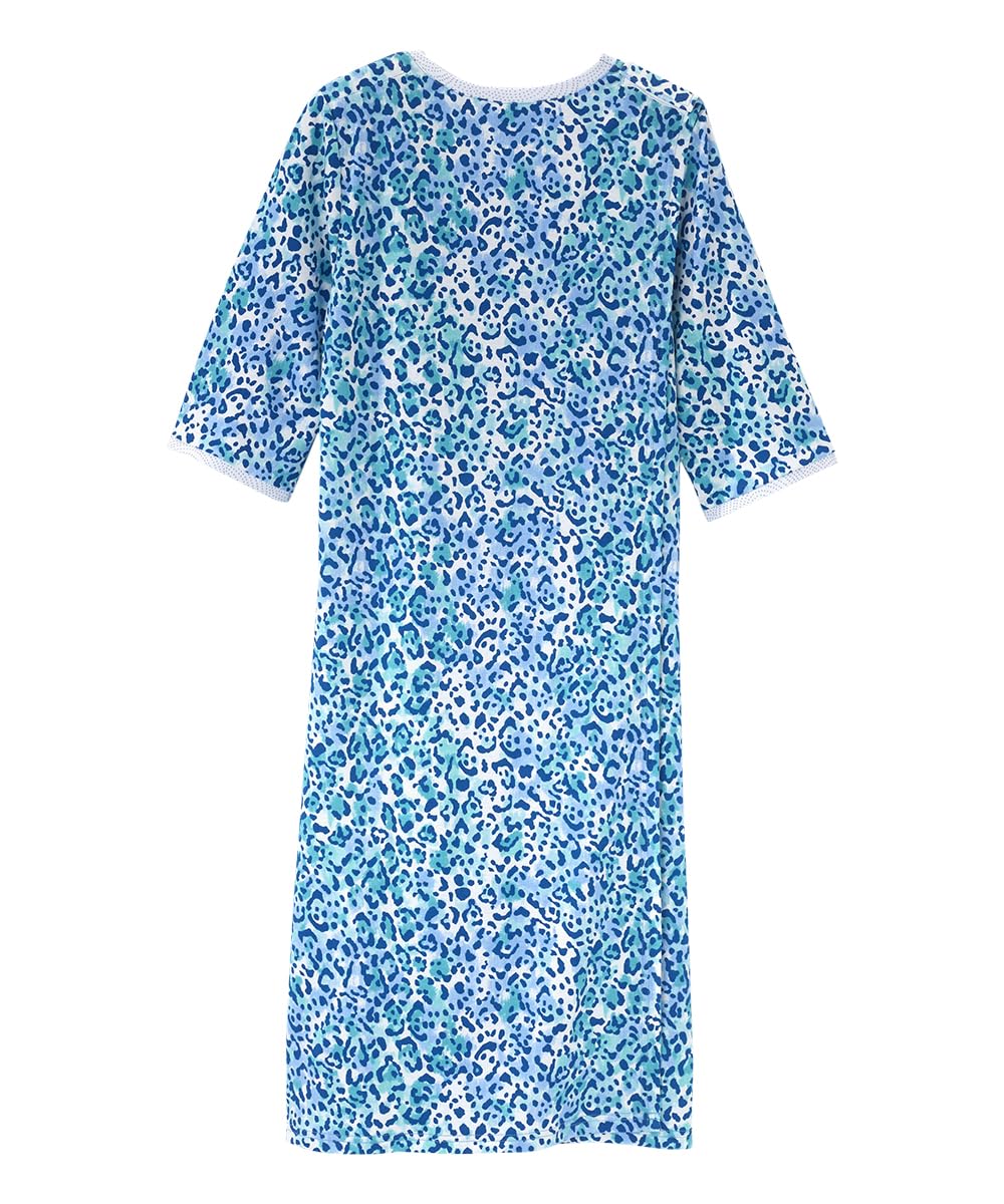 Silverts Hospital Gowns for Women Open Back, Night Gowns for Elderly Women, Adaptive Clothing for Seniors, Elderly Nightgowns, Dementia Clothing - Blue Jaguar LGE