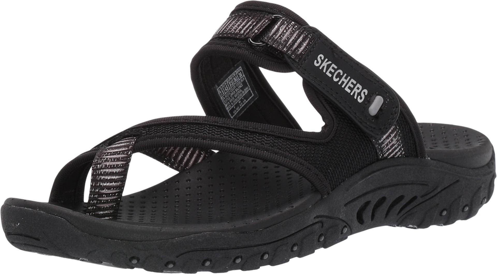 Skechers Women's Reggae-Seize The Day-Toe Thong Sandal Flip-Flop, Black, 11 M US