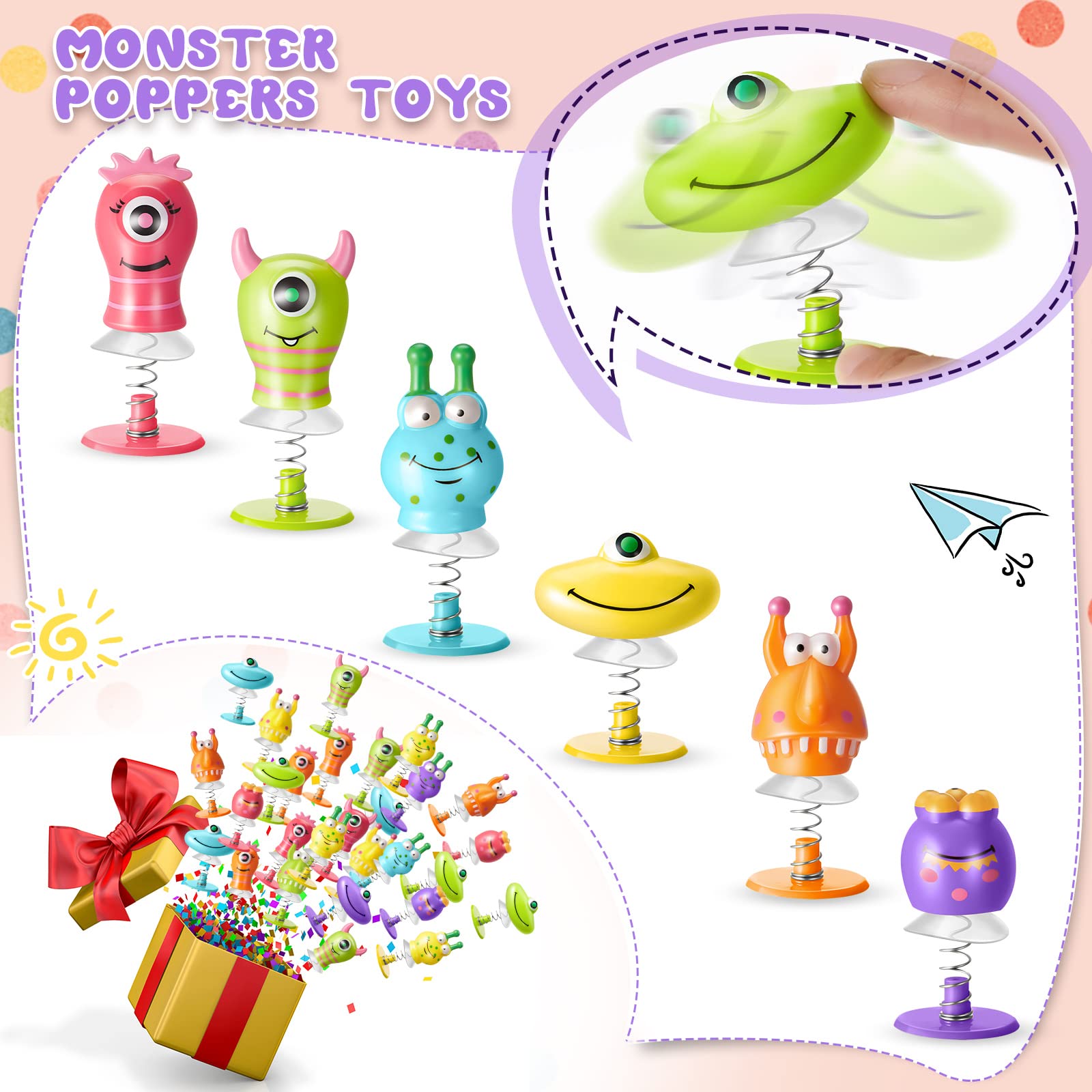 Deekin 48-piece Big Eye Animal Spring Launcher Toy Set - Bouncy Jumping Toys for Boys and Girls, Suitable for Classroom Prizes and Goodie Bag Fillers, Includes 6 Styles