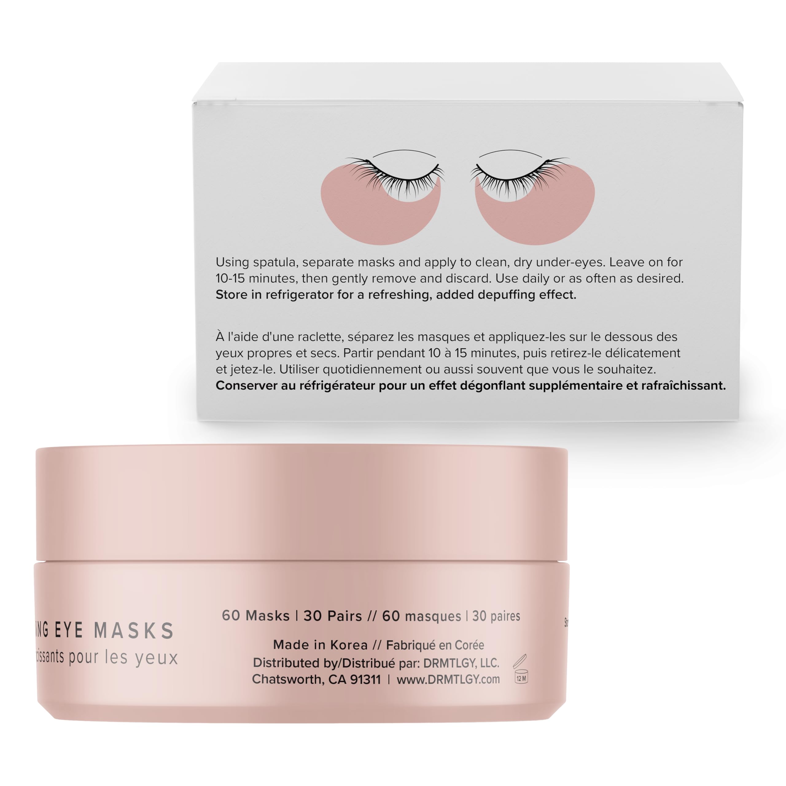 DRMTLGY Brightening Eye Masks (30 Pairs) - Caffeine Eye Masks for Dark Circles and Puffiness with Hyaluronic Acid, Eye Patches for Puffy Eyes