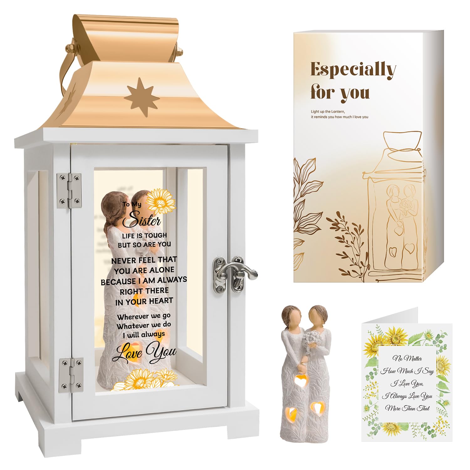 Homazing Sister Gifts Lantern - Unique Sister Gifts from Sister, Birthday Gifts for Sister Best Sister Gift Ideas for Mothers Day Christmas Thanksgiving Sisters Figurine Lantern Gifts from Sister