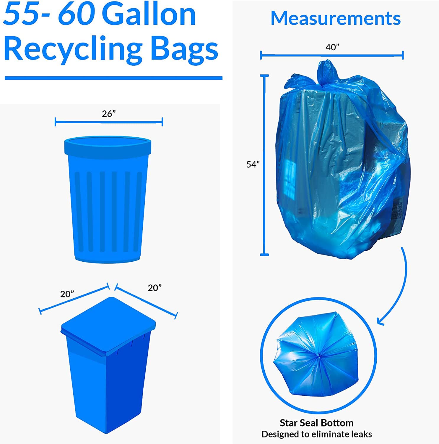 Reli. SuperValue 55-60 Gallon Recycling Bags | 75 Count | Blue Trash Bags | Made in the USA