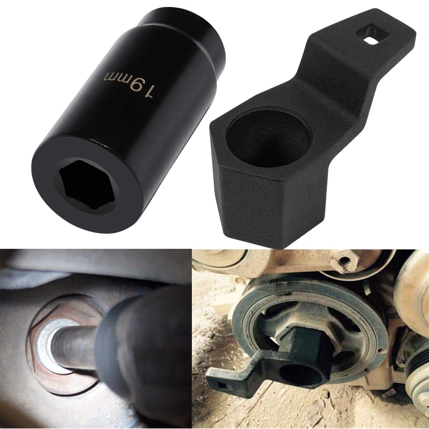 19 mm Harmonic Balancer Socket & 50mm Crankshaft Crank Pulley Wrench Holder for Honda and Acura Engines