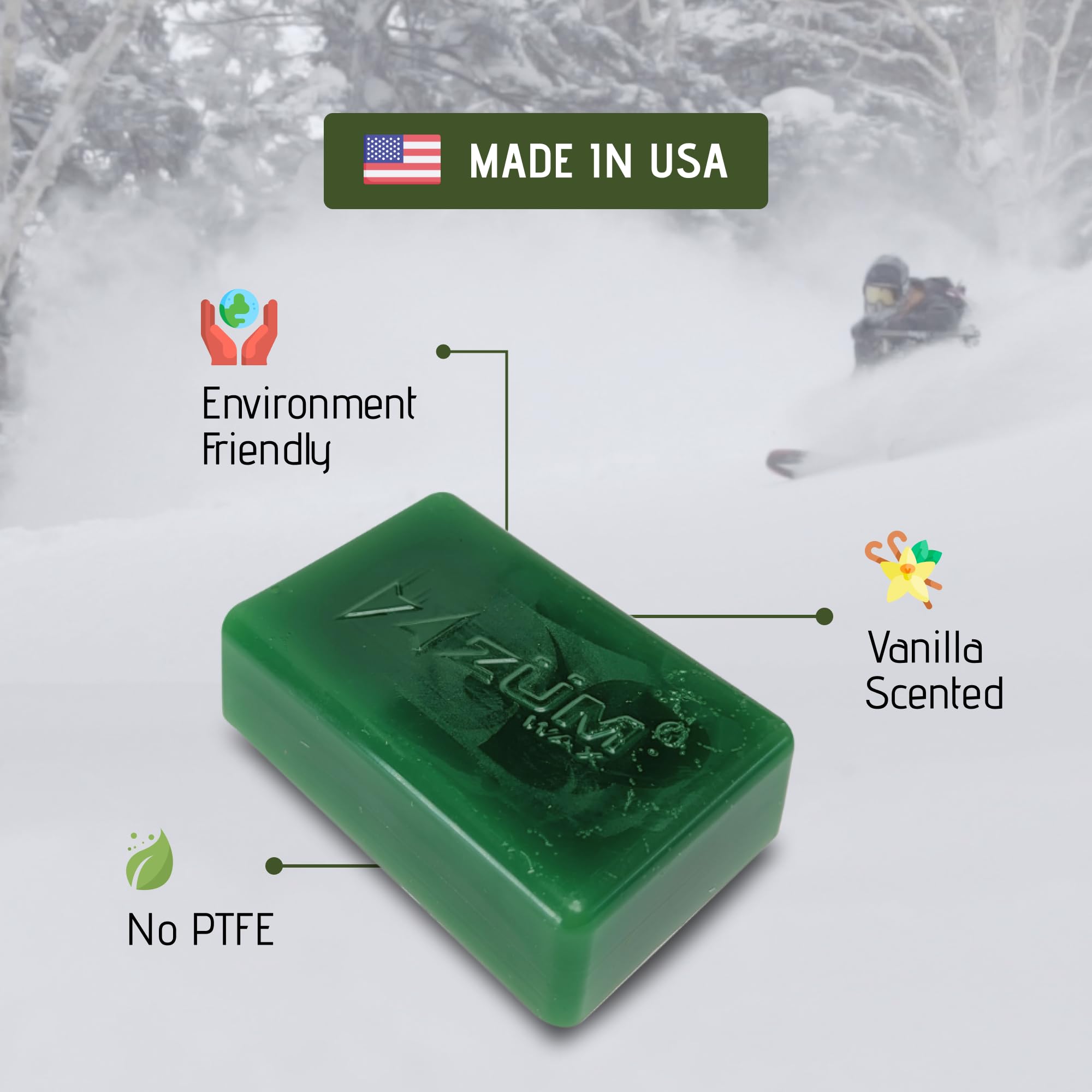 ZUMWax Iron-On Ski/Snowboard/Nordic/Cross-Country Wax, 140g, Long-Lasting, Secret Vanilla Scent, Made in USA, PFAS-Free. 100% Hydrocarbon Wax. Fast, Durable, eco-Friendly for All Conditions!