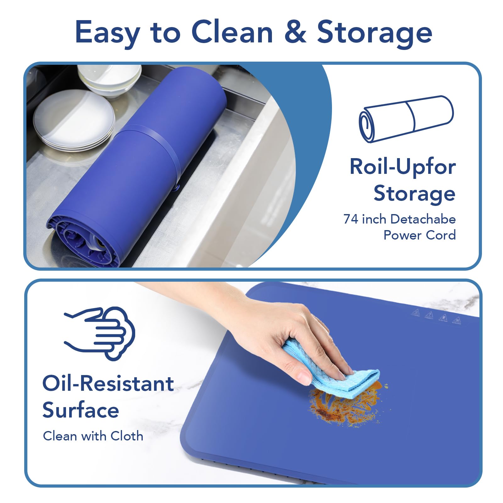 Food Warming Mat, Electric Warming Tray, 9 Heat Settings, Full Surface Heating, Rollable & Portable, Premium Silicone Nano-Material, Easy to Clean, Ideal for Parties, Buffets, and Daily Use (Blue)
