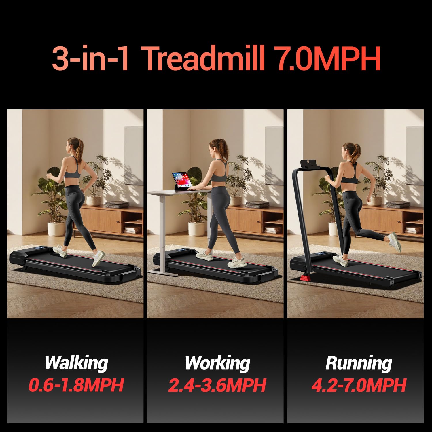 15% Incline Walking Pad Treadmills for Home and Office, 3-in-1 Folding Treadmill, Portable Under Desk Treadmill with 2.5 HP Quiet Brushless, 300 LBS Capacity