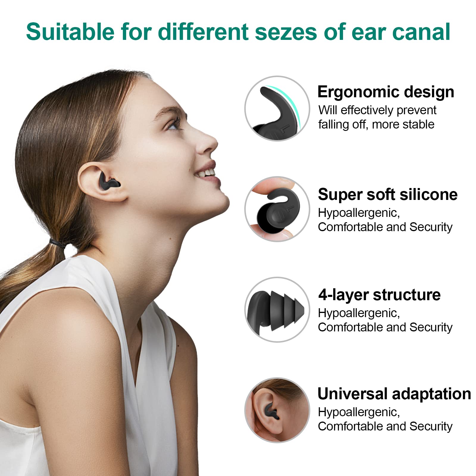 Swimming Ear Plugs, 3 Pairs Waterproof Reusable Silicone Swim Earplugs for Swimming Surfing Snorkeling and Other Water Sports (Adults & Teens 14+)