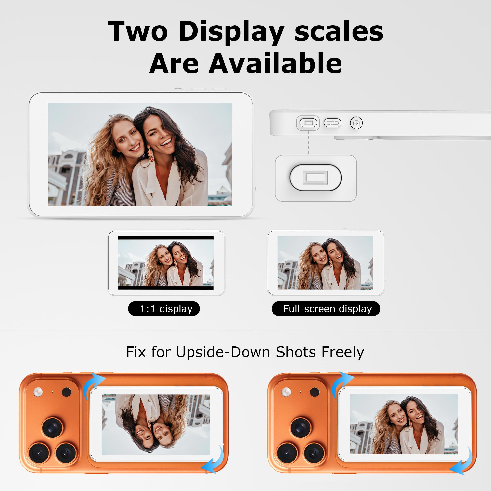 Vlog Selfie Monitor Screen for iPhone 17 Series & Android, Wireless Magnetic Built-in Speaker 4K/1080P Phone Back Camera Monitor with Remote Control for Live Stream TikTok (White)