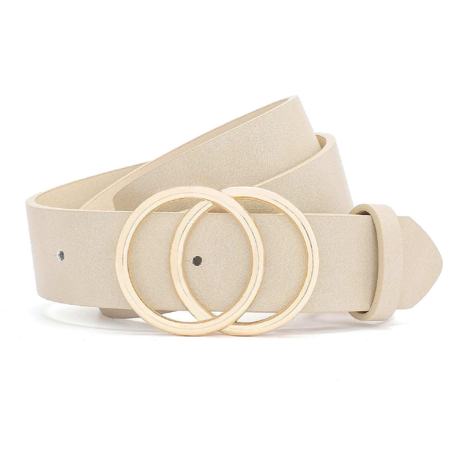 Earnda Women's Leather Belt Fashion Soft Faux Leather Waist Belts For Jeans Dress Beige X-Small