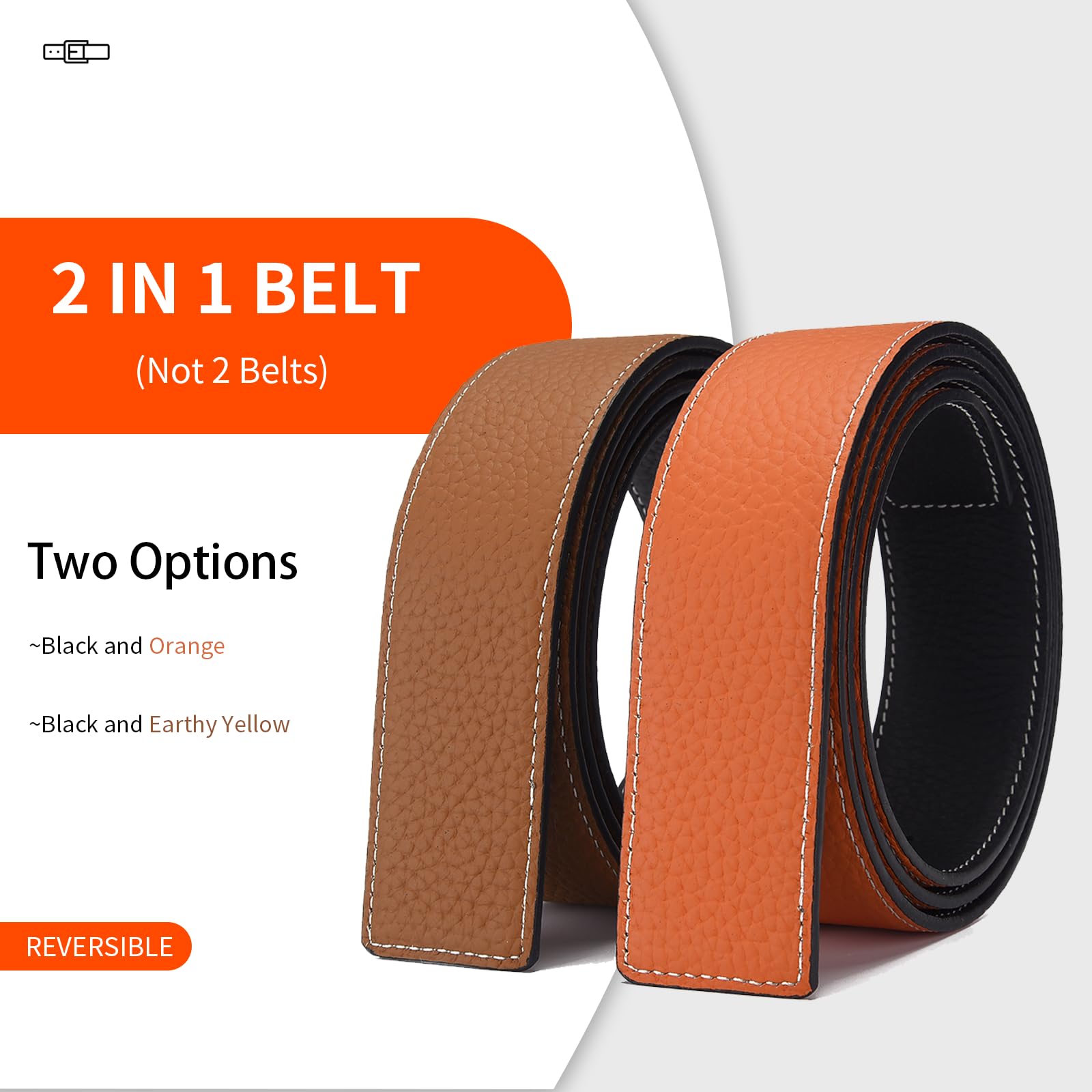 MACBORO Men's Reversible Leather Belt Without Buckle Replacement Belt Strap 1.5"/38mm Wide