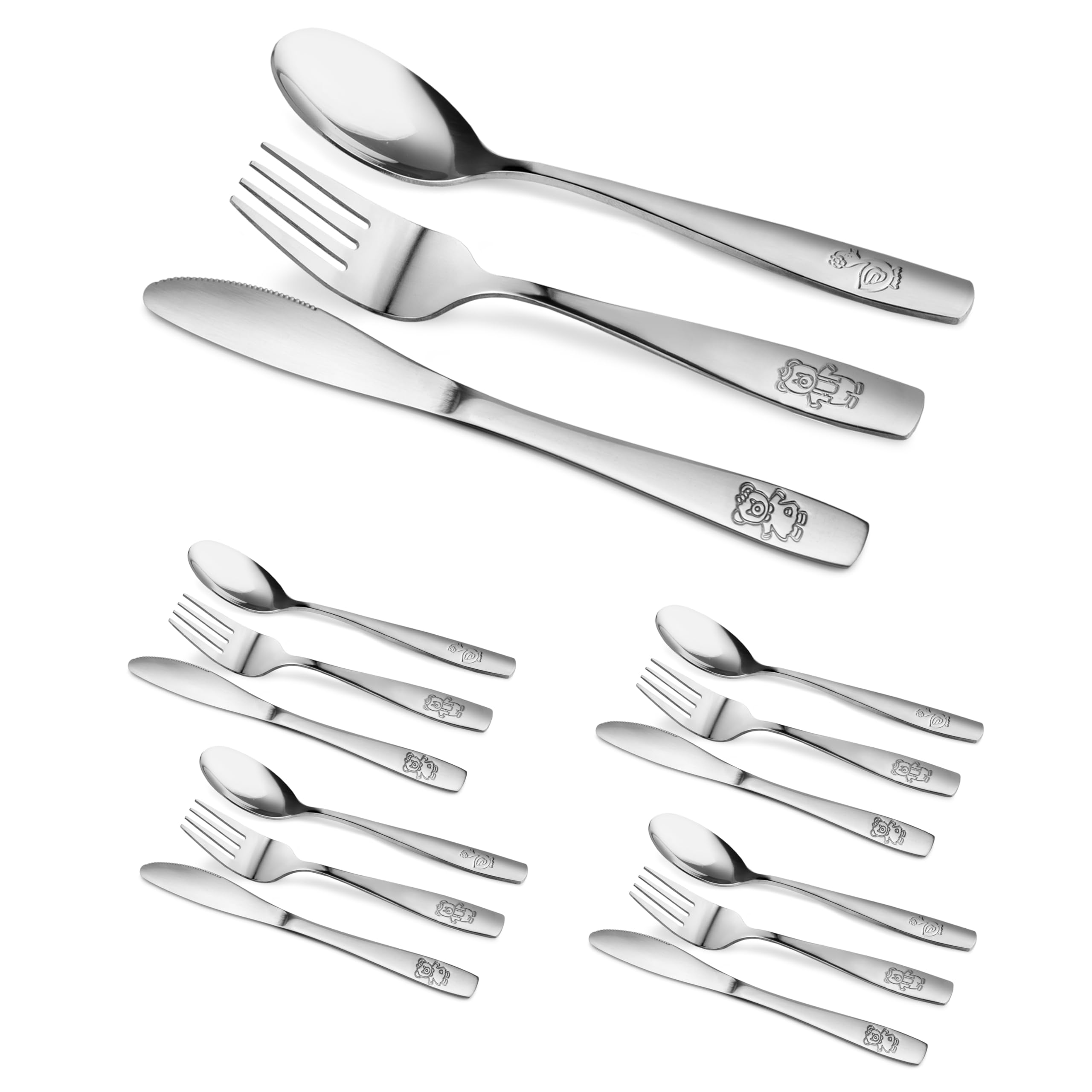 15 Piece Stainless Steel Kids Cutlery, Child and Toddler Safe Flatware, Kids Silverware, Kids Utensil Set Includes 5 Knives, 5 Forks, 5 Spoons, Total of 5 Place Settings, Ideal for Home and Preschools