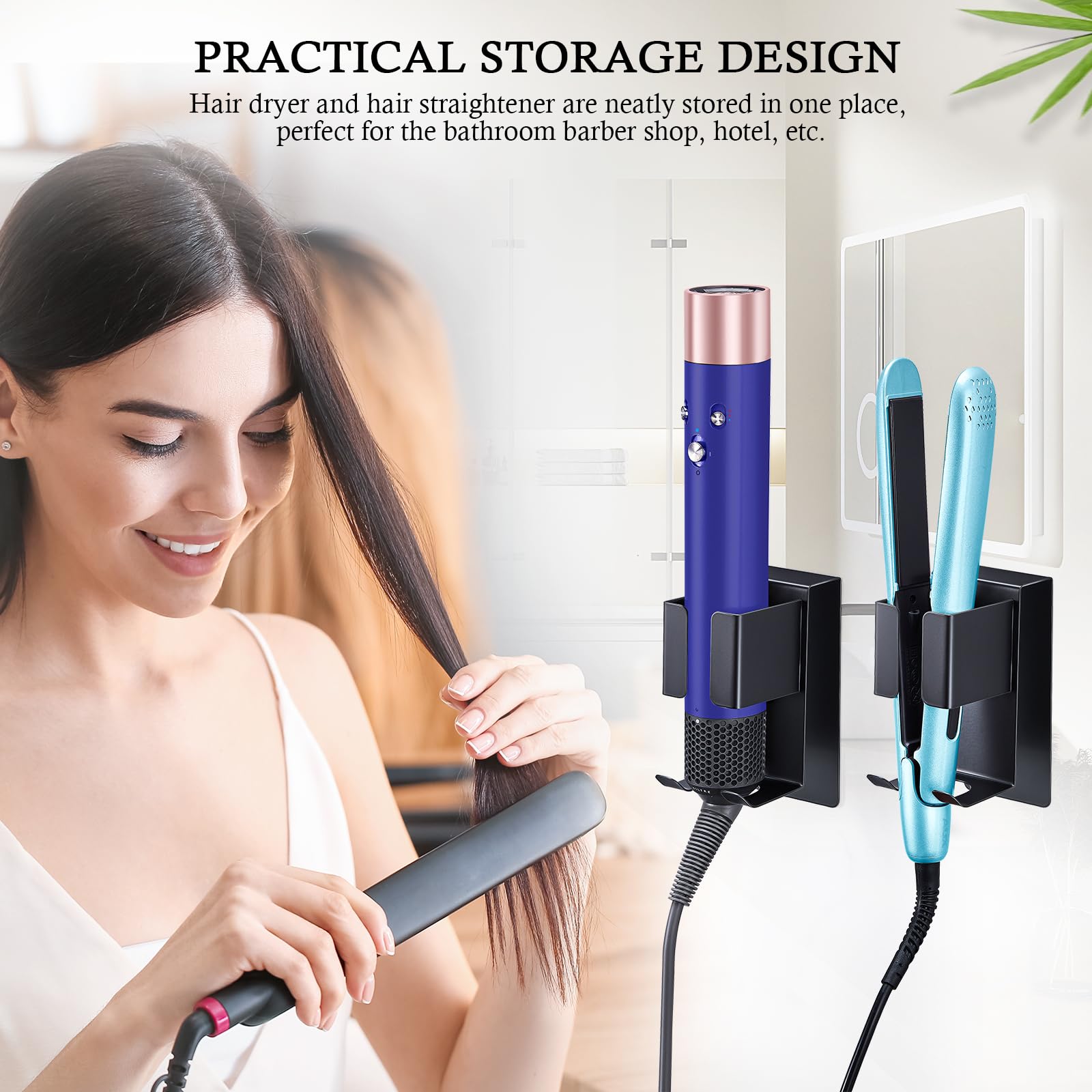 LOXSUN Hair Straightener Holder Wall Mount Curling Iron Holder, Blow Dryer Holder Wall Mounted, Adhesive Hair Dryer Holder, Hair Tools Organizer Storage for Bathroom Vanity (1, Black)