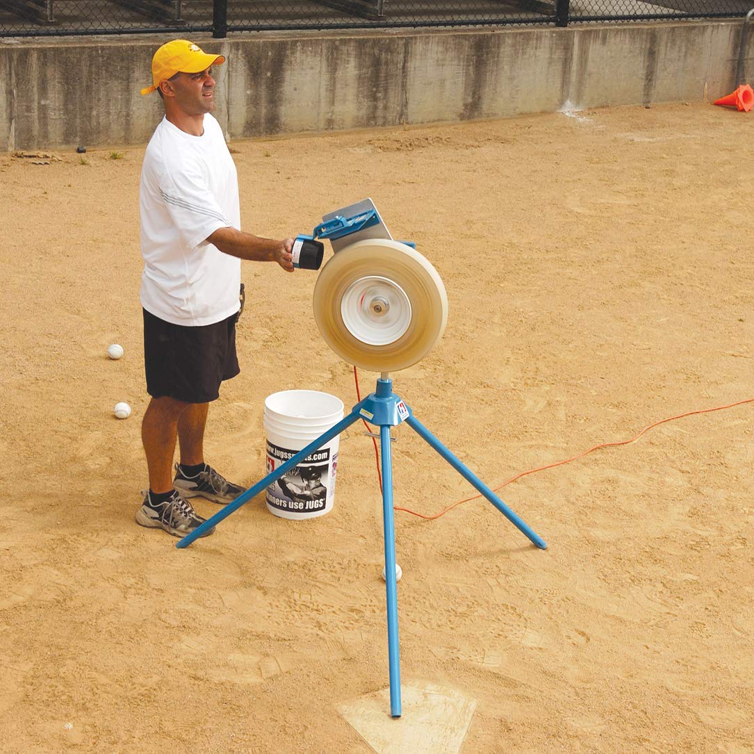 Jugs BP1 Baseball/Softball Combo Pitching Machine — Throws Baseballs or softballs up to 70 mph. Set up for Baseball or Softball, This Machine Throws from a Realistic delivery Height.