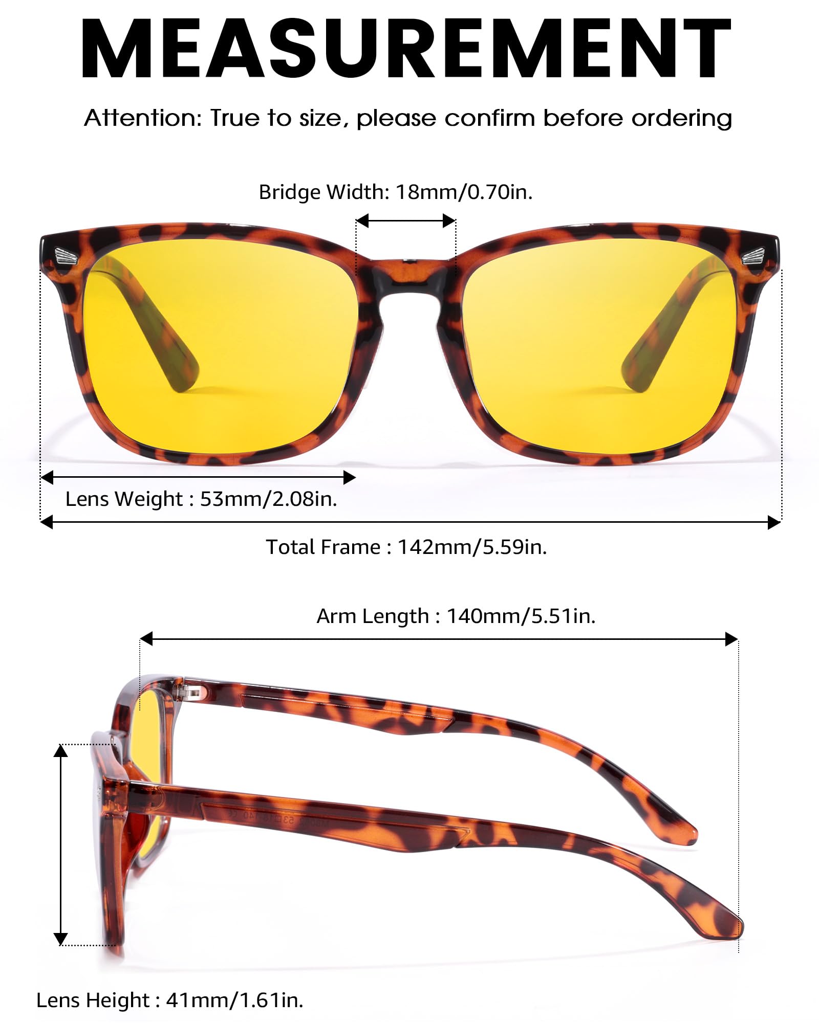 TJUTR Night Vision Driving Glasses for Men Women, Polarized Anti Glare Yellow Glasses for Driving at Night Time TN8082