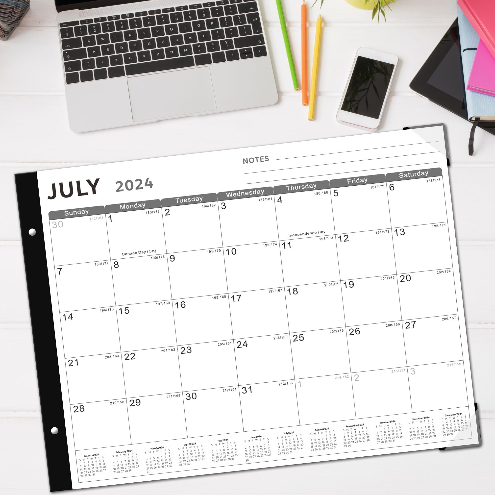 Desk Calendar 2024-2025 Large 22x17, 18 Months Run from July 2024 to December 2025, Desk top Calendar with Notes for Home, Office and School