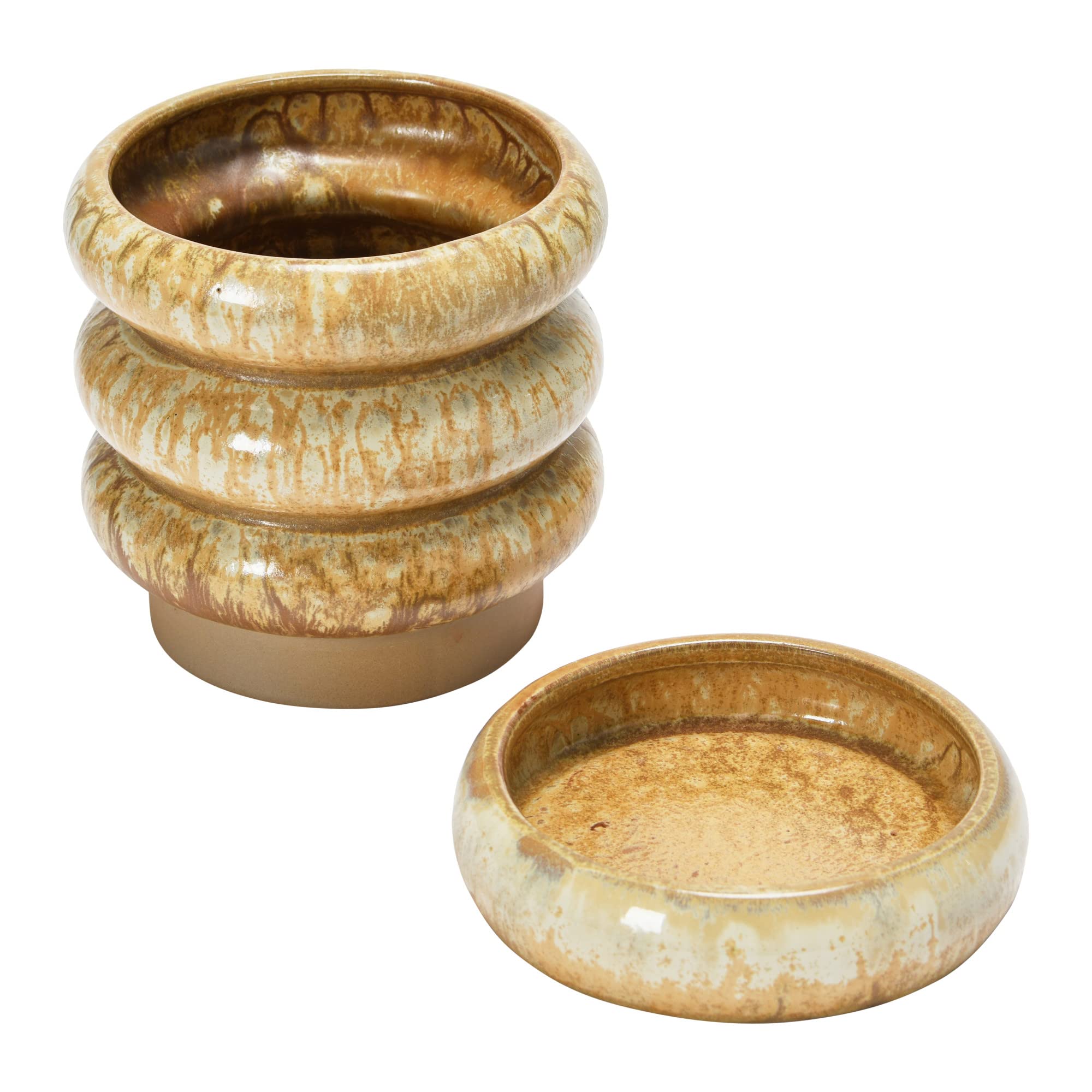 Creative Co-Op Stoneware Saucer Planter Pot, 5" L x 5" W x 5" H, Greige
