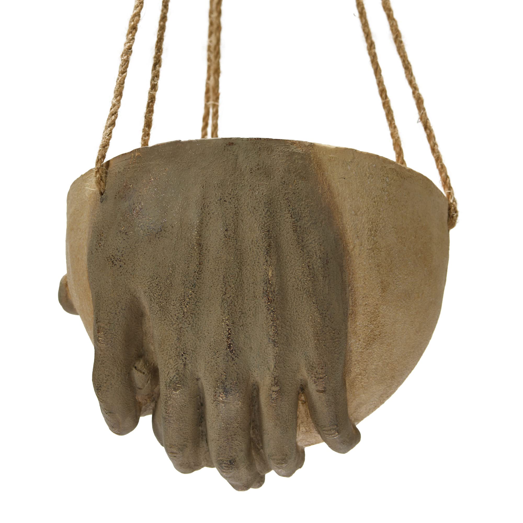 Creative Co-Op Hanging Resin and Cement Planter with Hands and Jute Hanger
