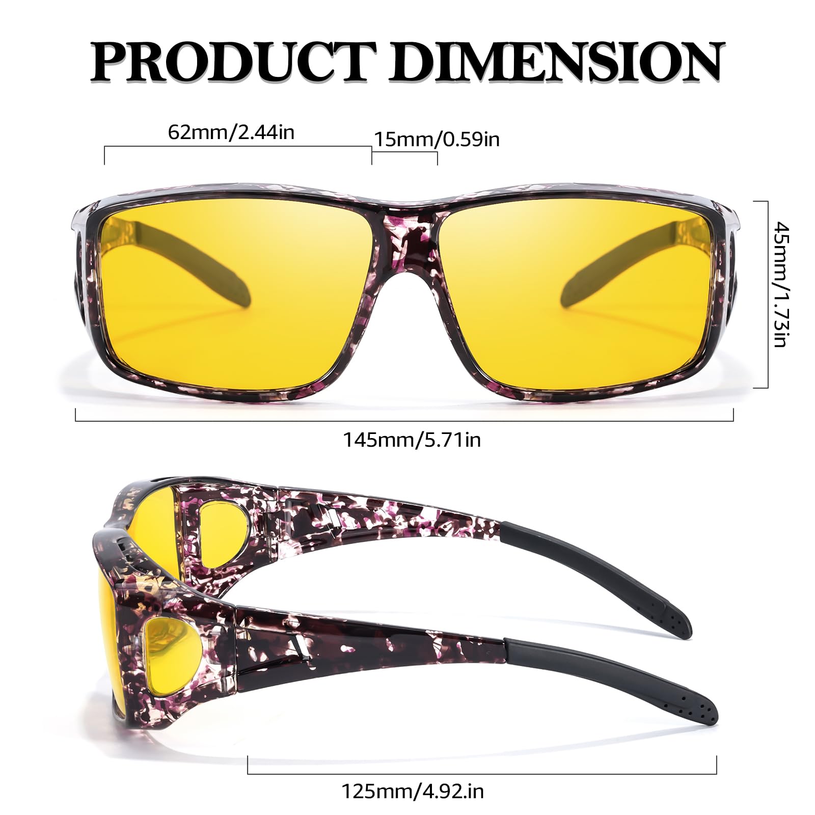 TJUTR Night Vision Driving Glasses Fit Over Glasses for Men Women, Anti Glare Polarized Nighttime Eyeglasses Yellow Lens