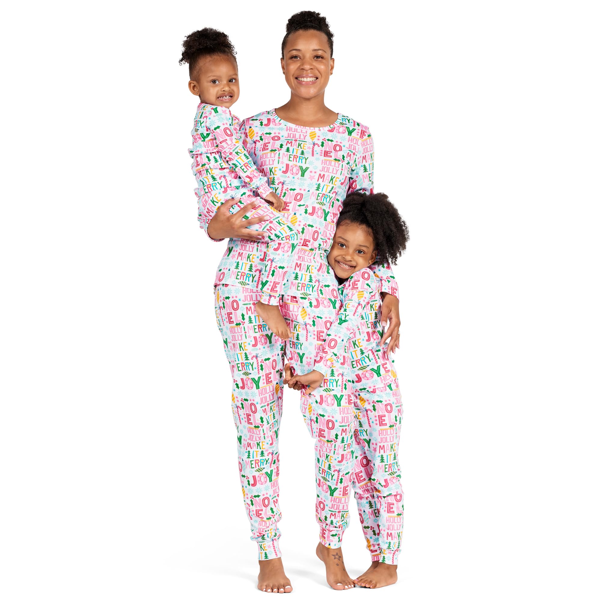 The Children's Place Baby Adult Family Matching, Christmas and Holiday Pajama Sets, Cotton, Merry Joy Pink, Medium