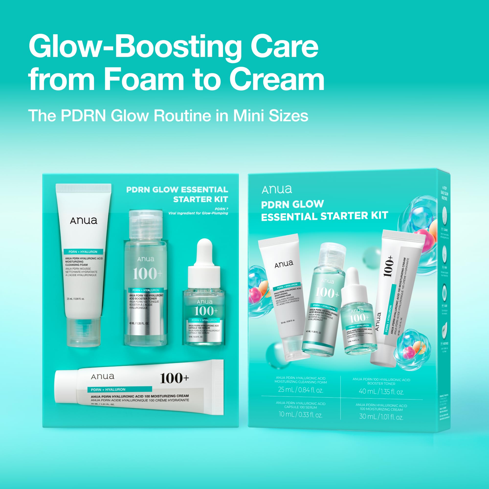 Anua Salmon DNA PDRN Glow Essential Starter Kit, Plumpness for Hydration, Collagen for Firming & Glass Skin, Amazon Exclusive Set, Travel Essential, Korean Skincare Set