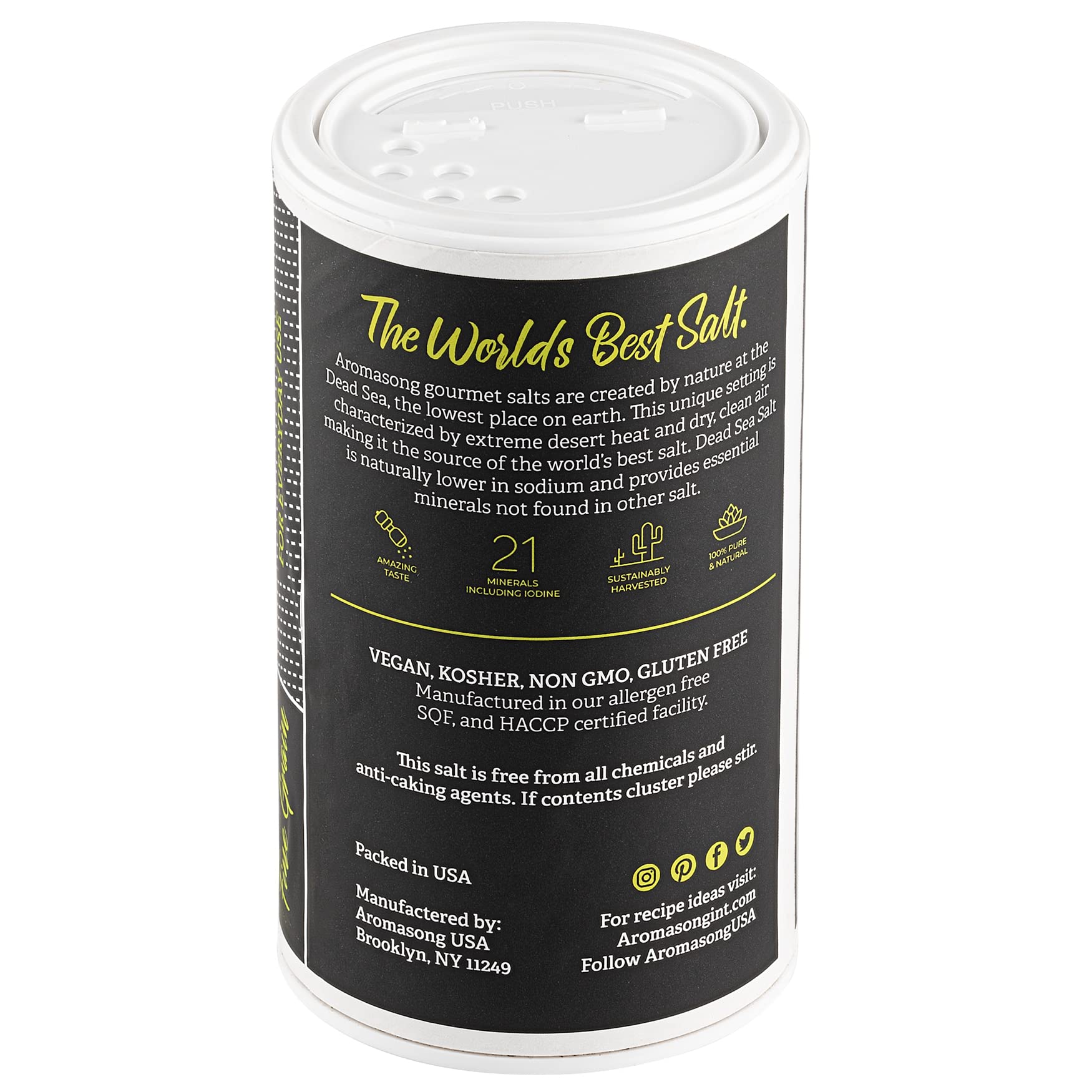 Aromasong 100% Natural Sea Salt from the Dead Sea, Fine Grain Table Salt, 13 OZ. Salt Shaker, 100% Pure & Natural, Unrefined, Gluten Free, Sea Salt for Daily Cooking