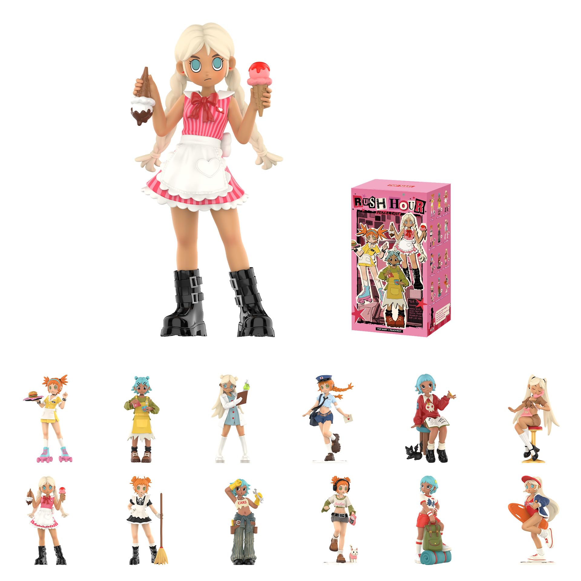 POP MART Peach Riot Rush Hour Series Figures Blind Box Figures, Random Design Action Figures Collectible Toys Home Decorations, Holiday Birthday Gifts for Girls and Boys, Single Box