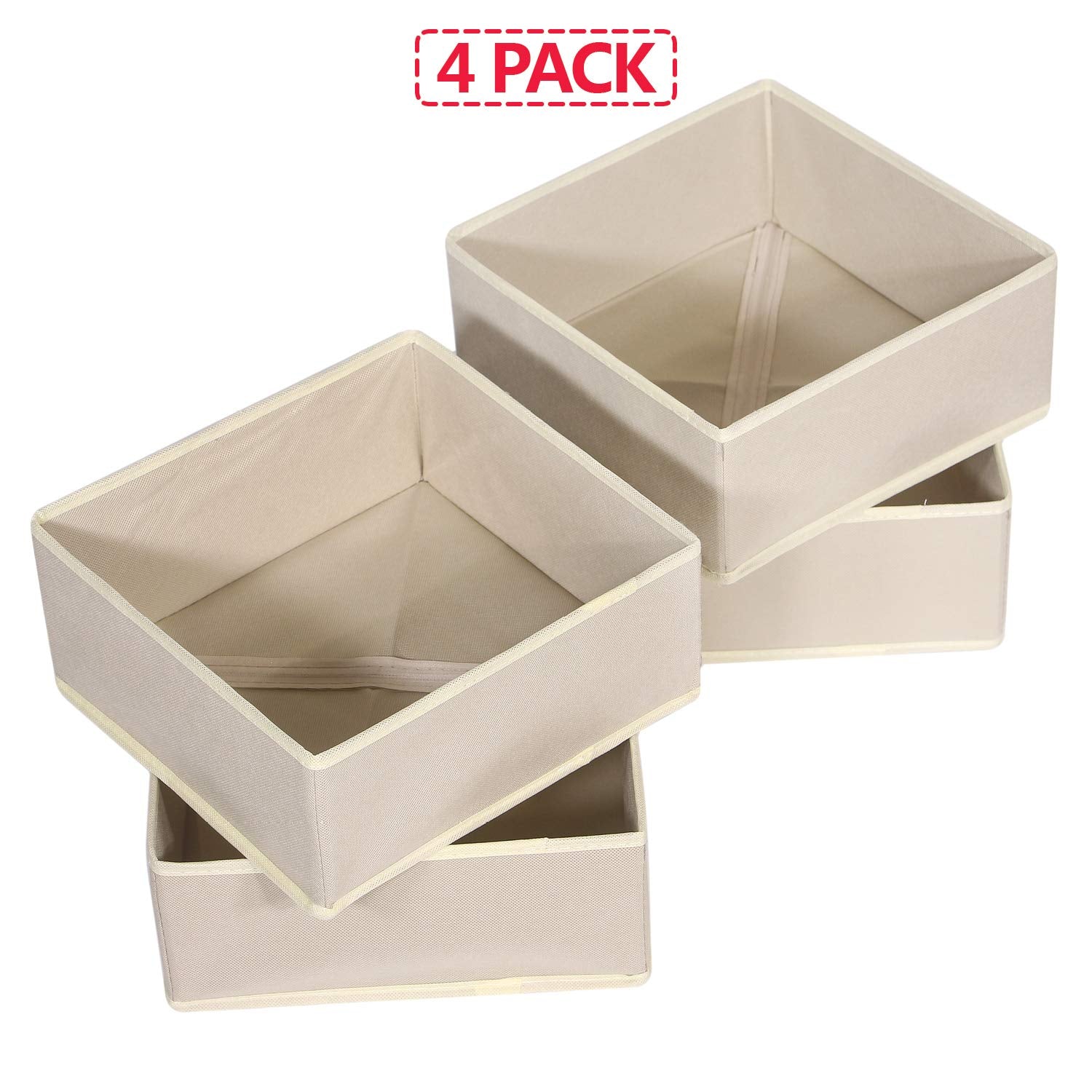 DIOMMELL 4 Pack Foldable Cloth Storage Box Closet Dresser Drawer Organizer Fabric Baskets Bins Containers Divider for Clothes Underwear Bras Socks Clothing,Beige 400