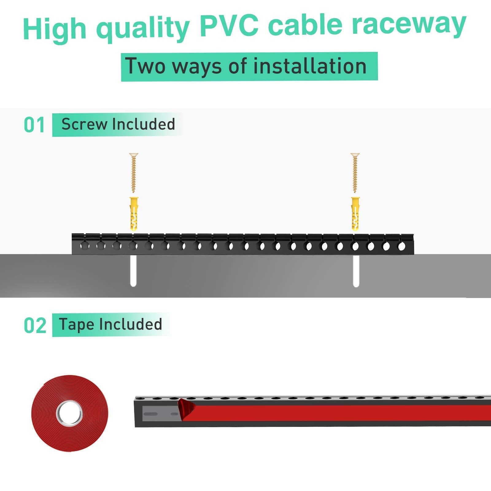 ENONCI Updated Cable Raceway Kit - 77 (5x15.4) Inch Open Slot Wire Covers for Cords, Under Desk Cable Management System to Hide Under Desk/Tv/Computer/Net/Power Cords, (Pack 5)
