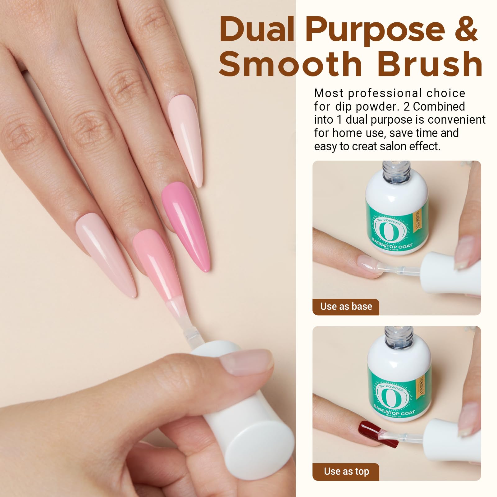 AZUREBEAUTY 2 Combined into1 Dip Powder Base & Top Coat with Activator, 0.5oz/Bottle, Fast Drying, No Lamp Needed, for Nail Kit