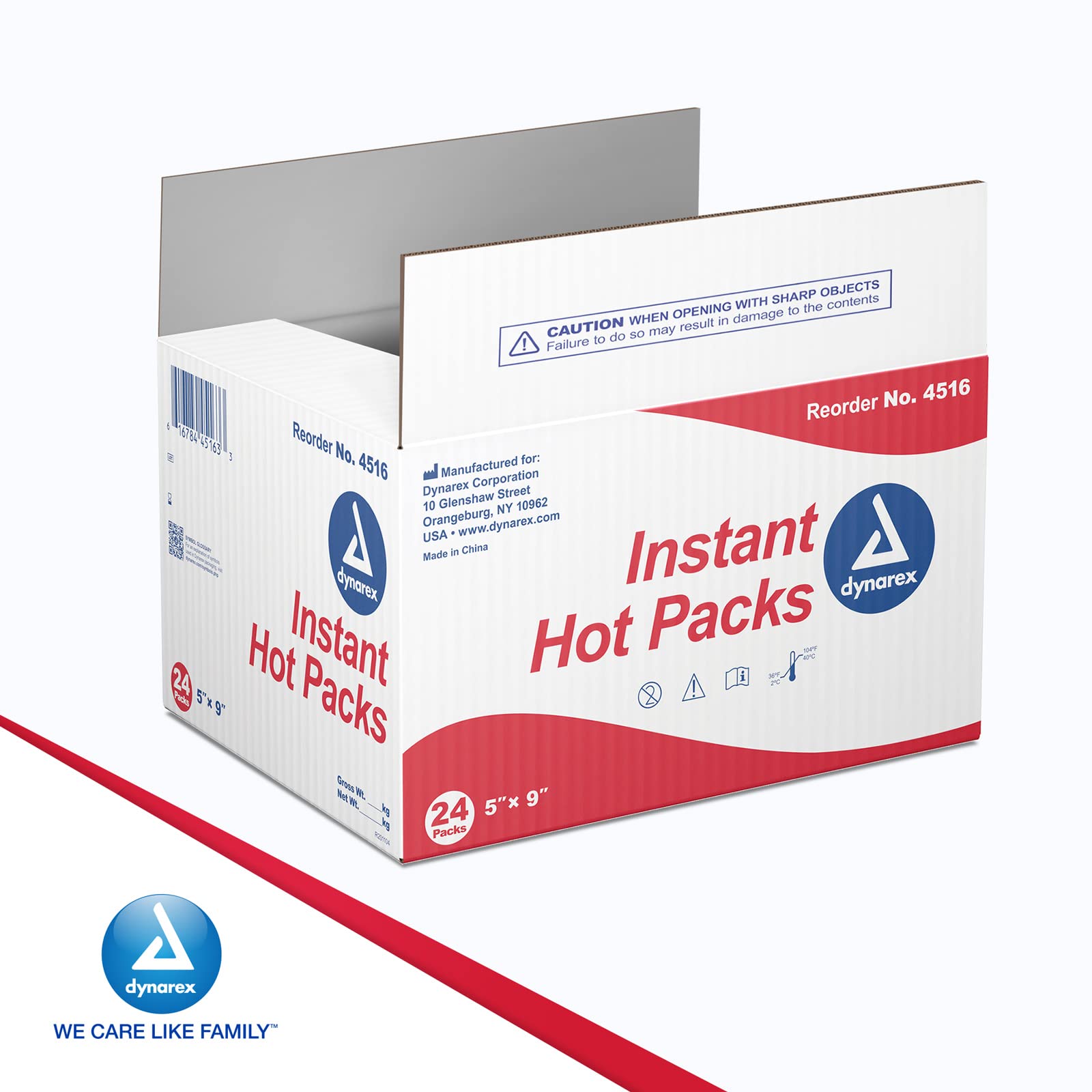 Dynarex Instant Hot Packs, Single-Use Heat Packs for Immediate Relief, Easy Activation, Instant Heat Therapy for Muscle Cramps, Stiff Joints and Other Injuries, 5"x 9", 1 Case of 24 Hot Packs