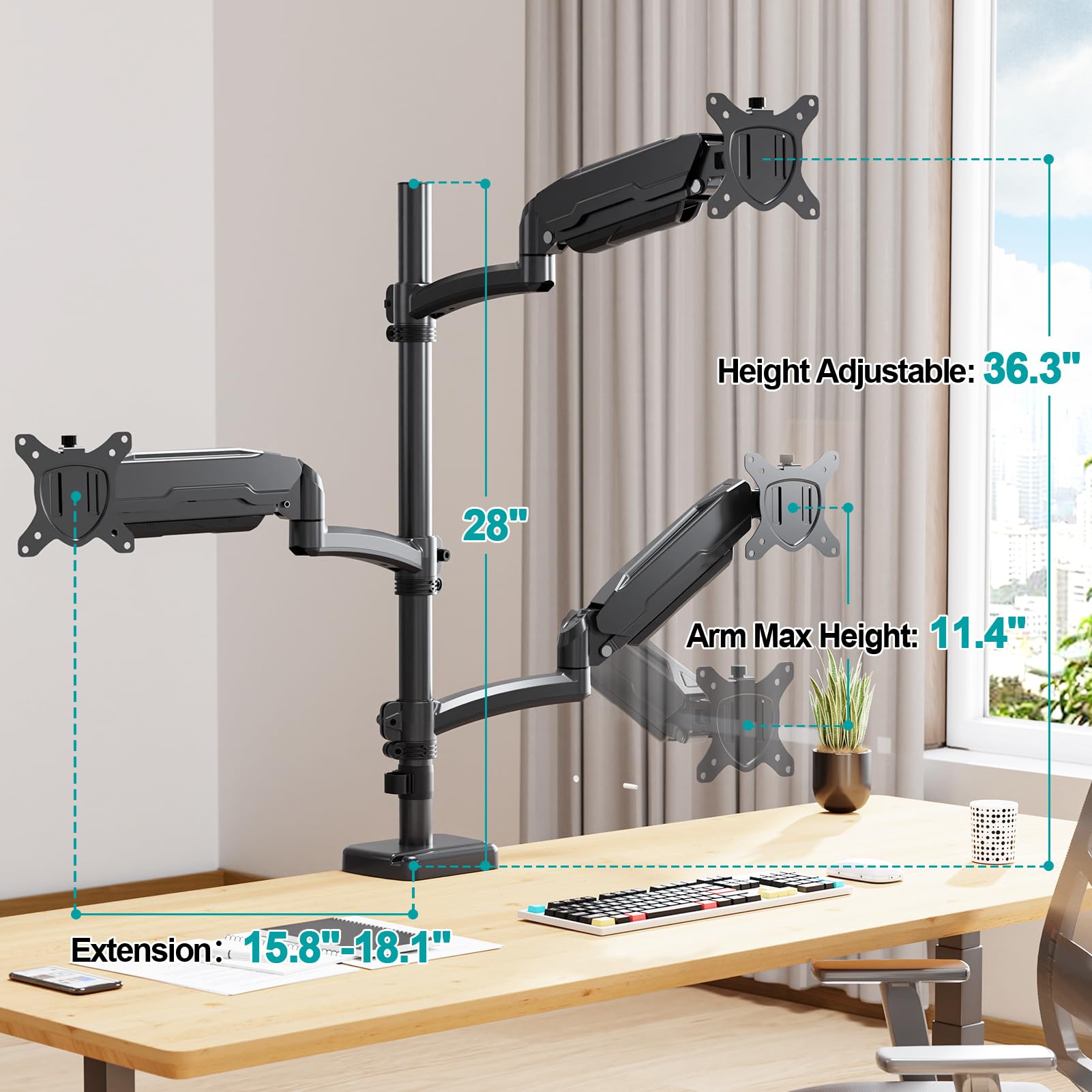 MOUNT PRO Triple Monitor Mount for Max 32" Computer Screen, Adjustable 3 Monitor Desk Mount, up to 17.6lbs Each, Gas Spring Monitor Arm with Tilt Swivel Rotation, VESA Mount 75x75/100x100mm