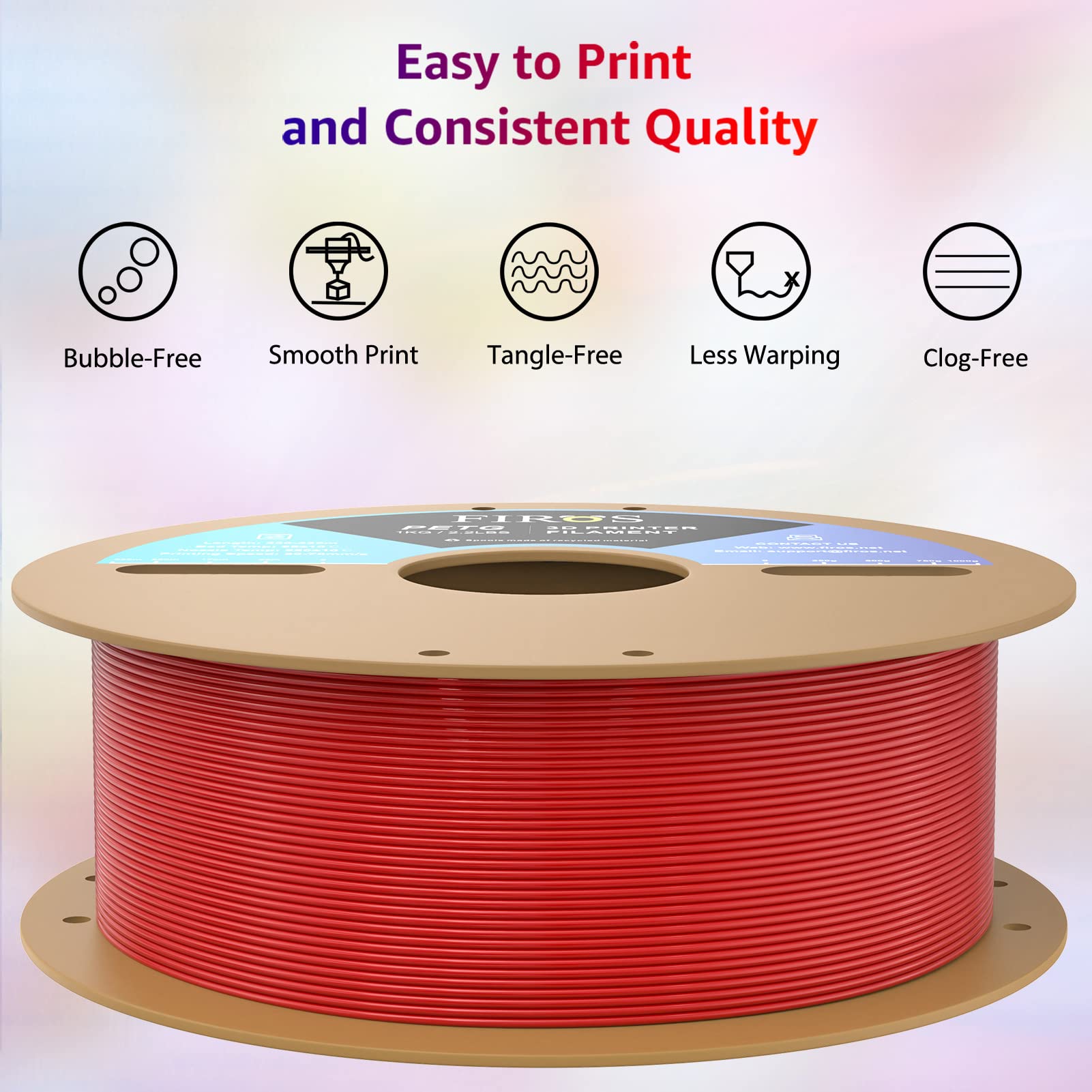 FIROS PETG 3D Printer Filament, 1kg(2.2lbs) Spool PETG Filament 3D Printing Filament, 1.75mm Dimensional 3D Printer Filament, Fit Most FDM Printer, 1 Pack PETG(Red)