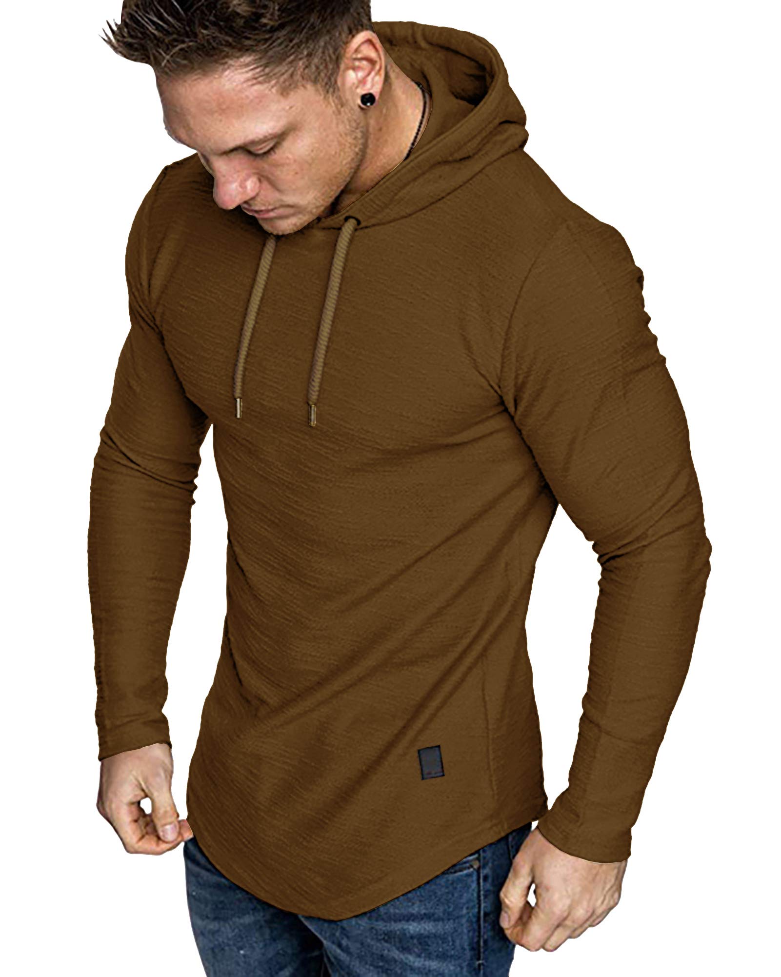 Lexiart Mens Fashion Athletic Hoodies Sport Sweatshirt Solid Color Fleece Pullover Brown
