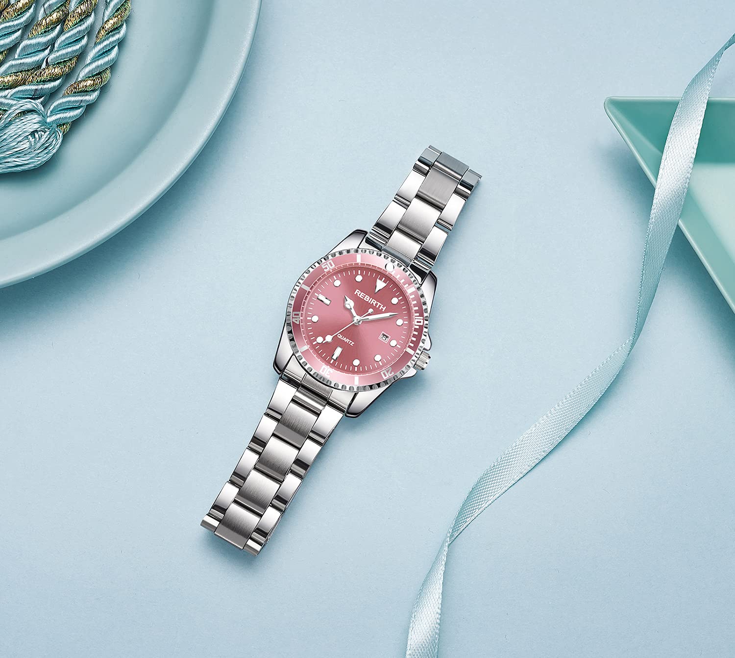 BESTKANG Womens Stainless Steel Analog Silver Watch for Women Waterproof Date Luminous