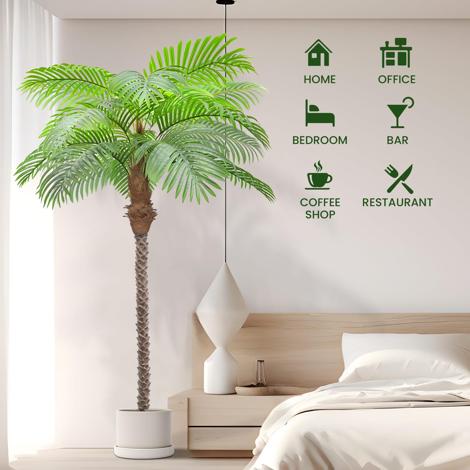 AnTing Artificial Palm Tree 8.5ft Tall Trees Plants 18 Leaves 102in Outdoor Palm Trees for Outside Patio Trees for Decor (Set of 2)