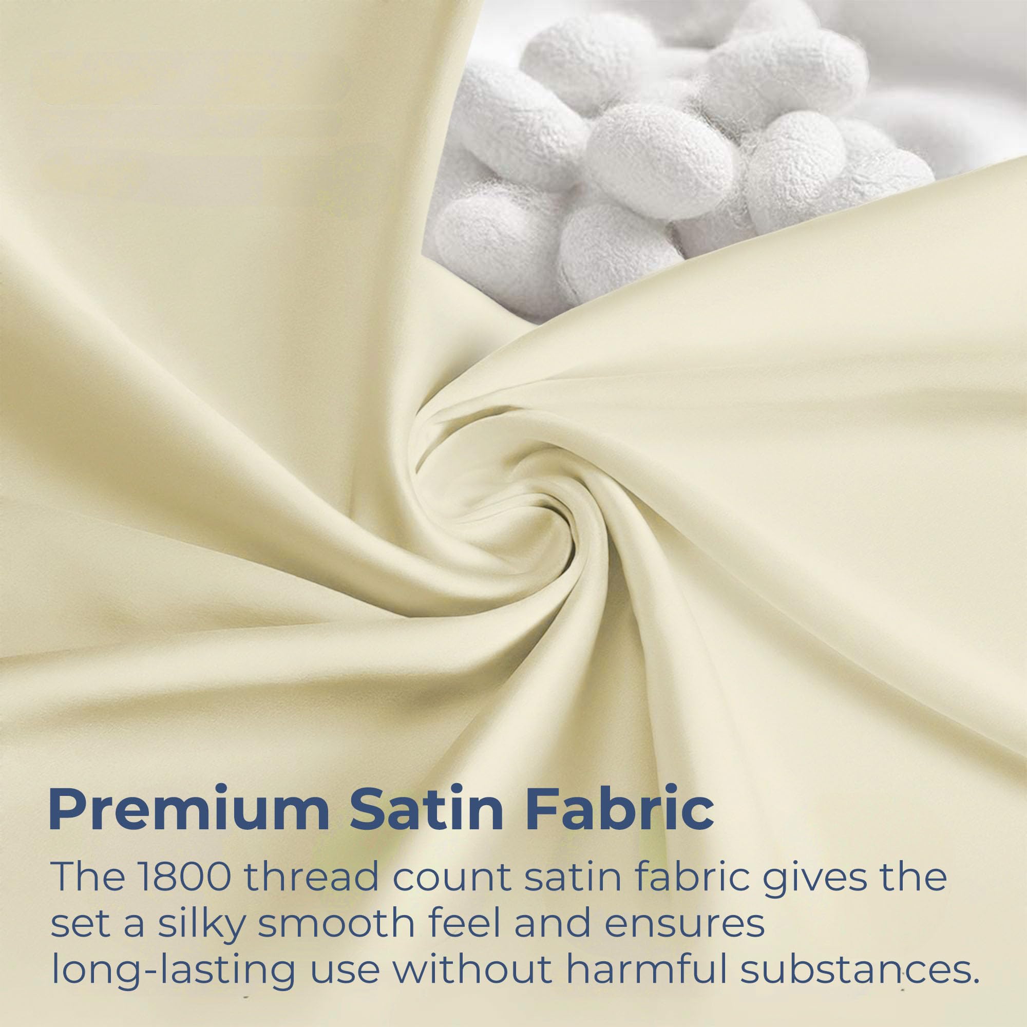 Seasonwood Silk Stain Sheets Set Deep Pocket Queen Sheets 4 Pieces with 2 Pillow Case,Ivory